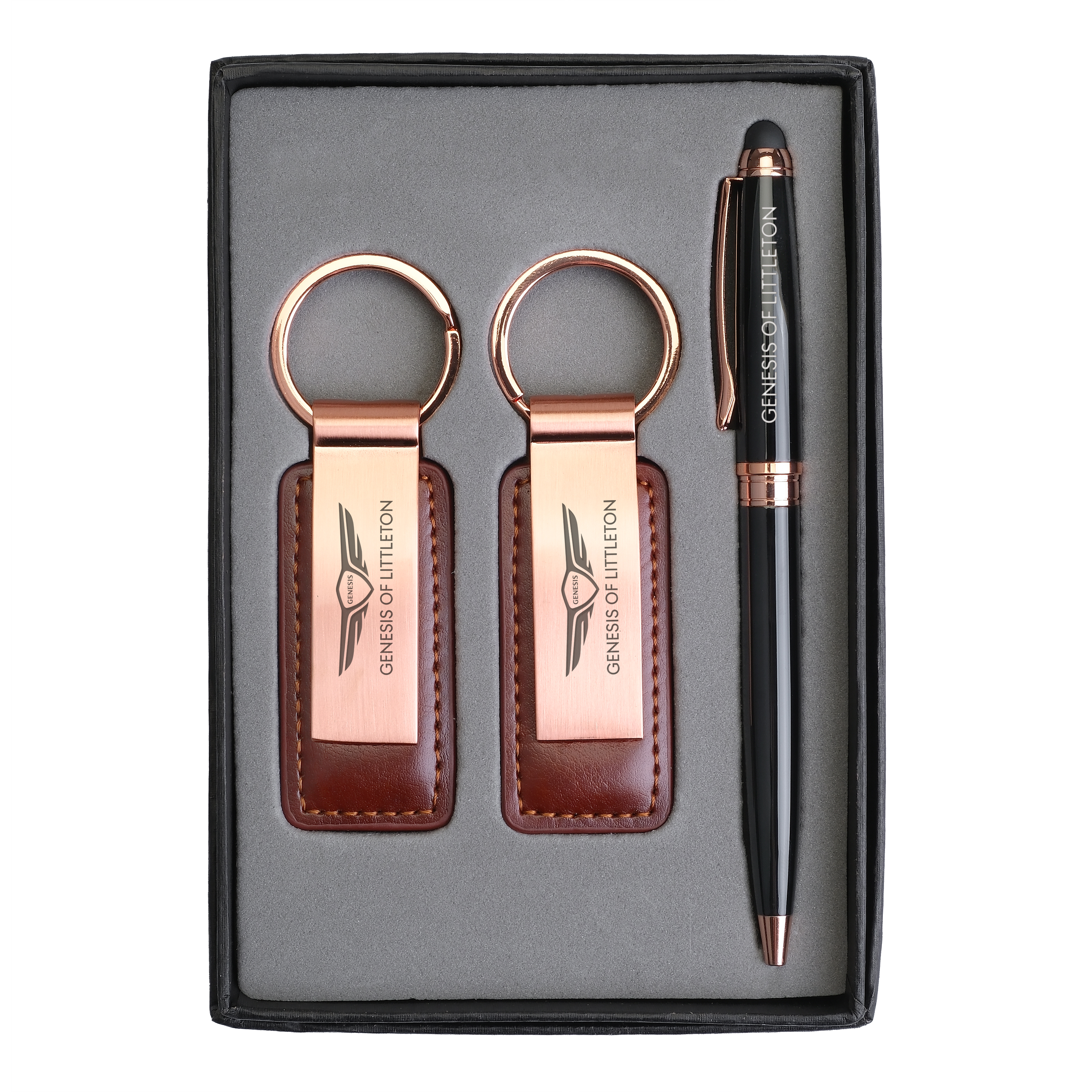 Pen & Black Leatherette/ Metal Keychain 2