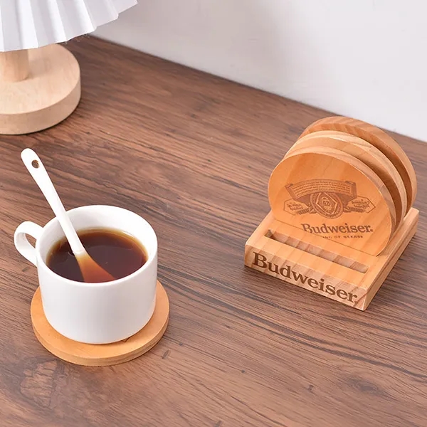 Engraved Round Wooden Coaster Set-4 pieces 4