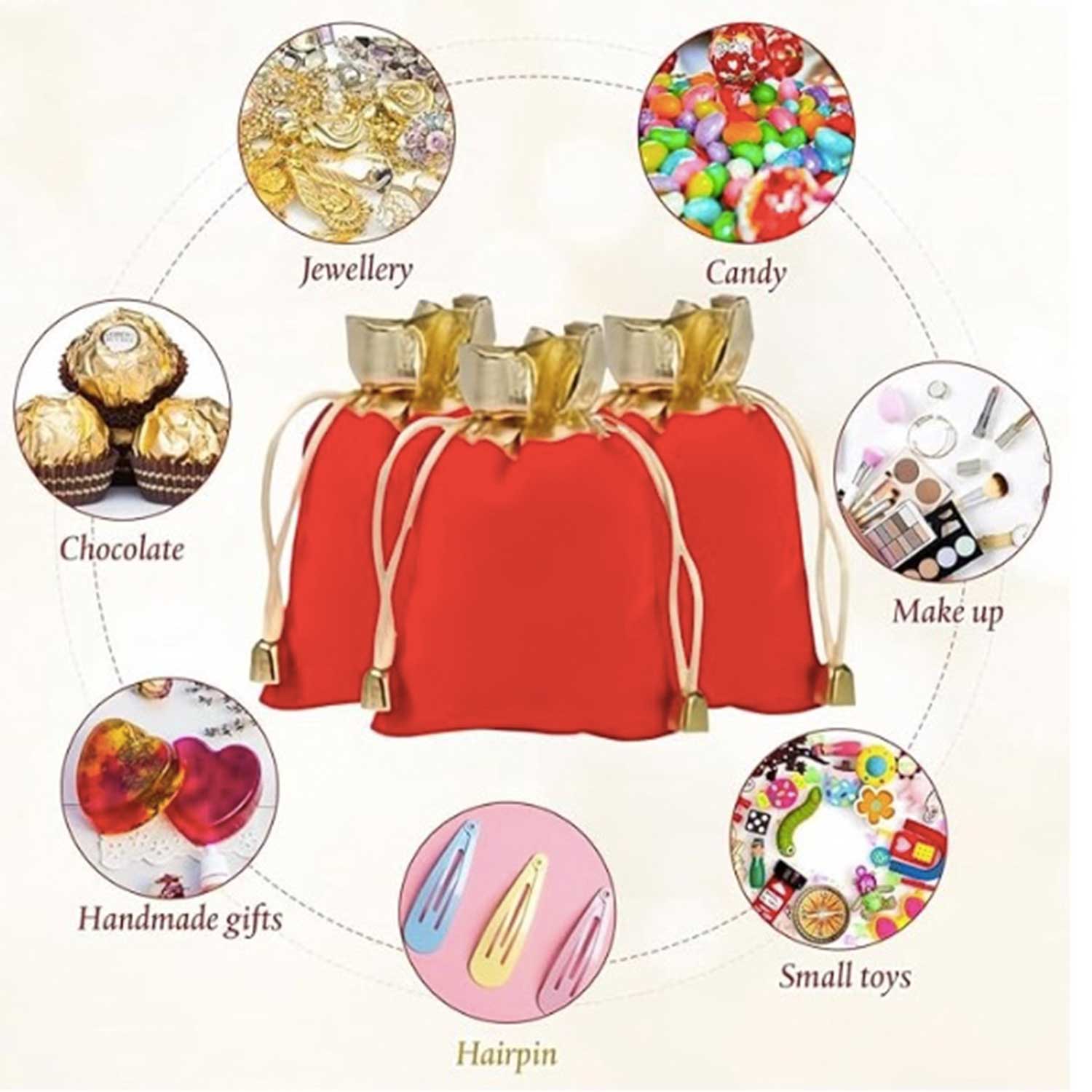 Red velvet jewelry bag w/ gold - plated edges and opening 5