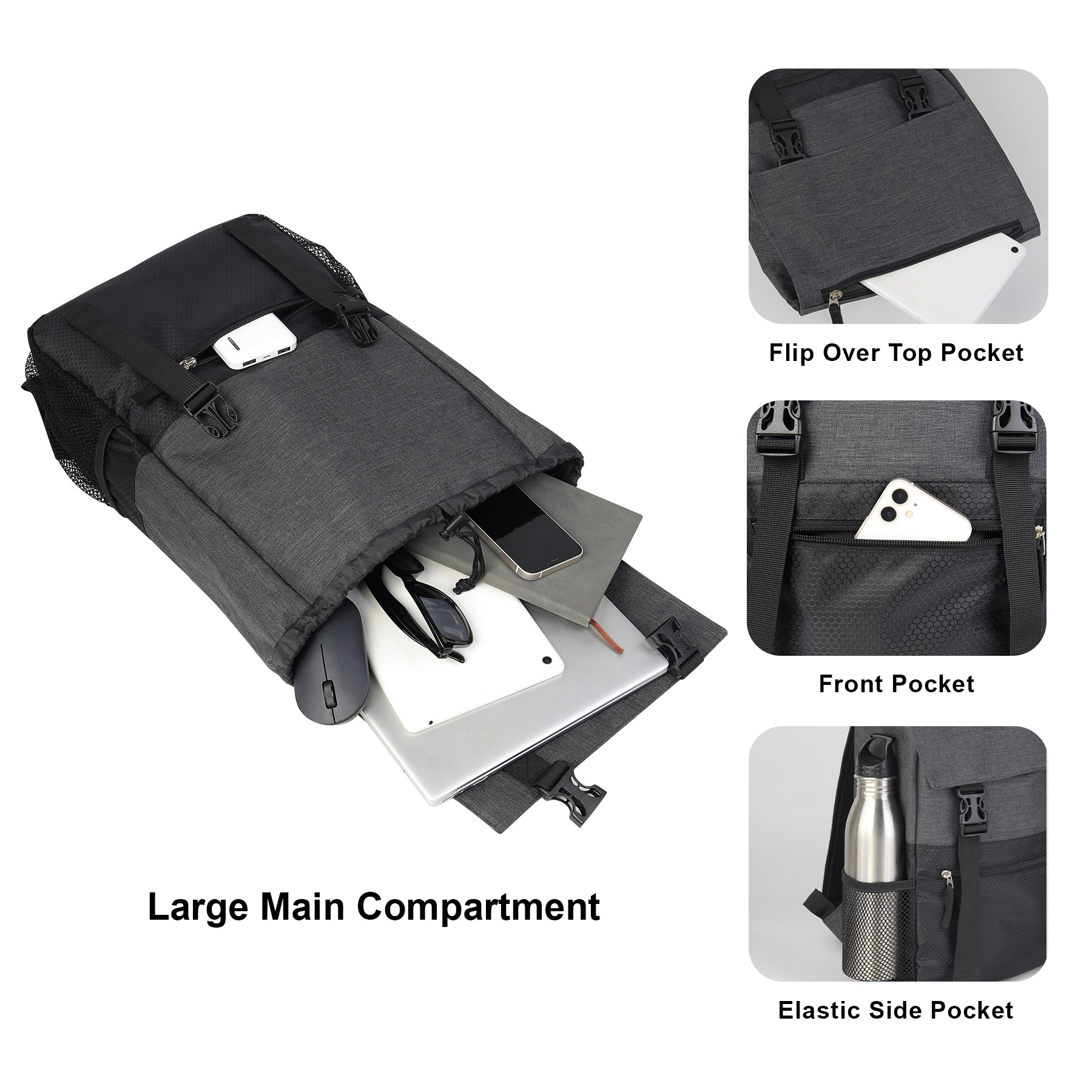 Heathered Flip Top Rucksack Backpack 7
