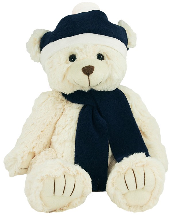 12" Cream Peter Bear with Navy Blue Winter Hat and Scarf 1
