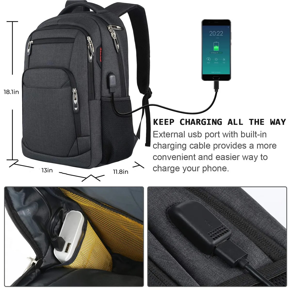 18in Business Travel Laptop Backpack College Computer Bag 4
