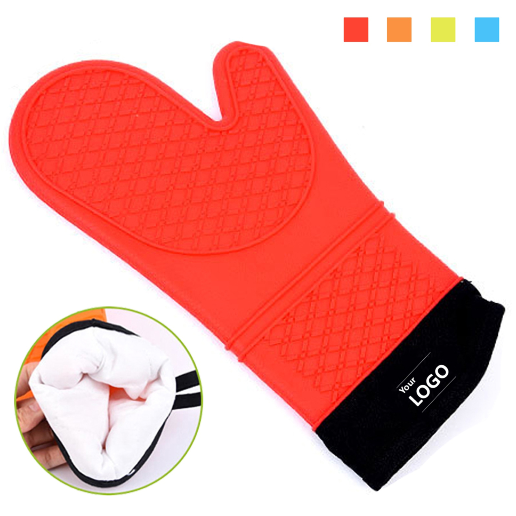 Heat Resistant Silicone Oven Mitt w/Soft Cotton Lining, custom kitchen gadget with logo imprint 3