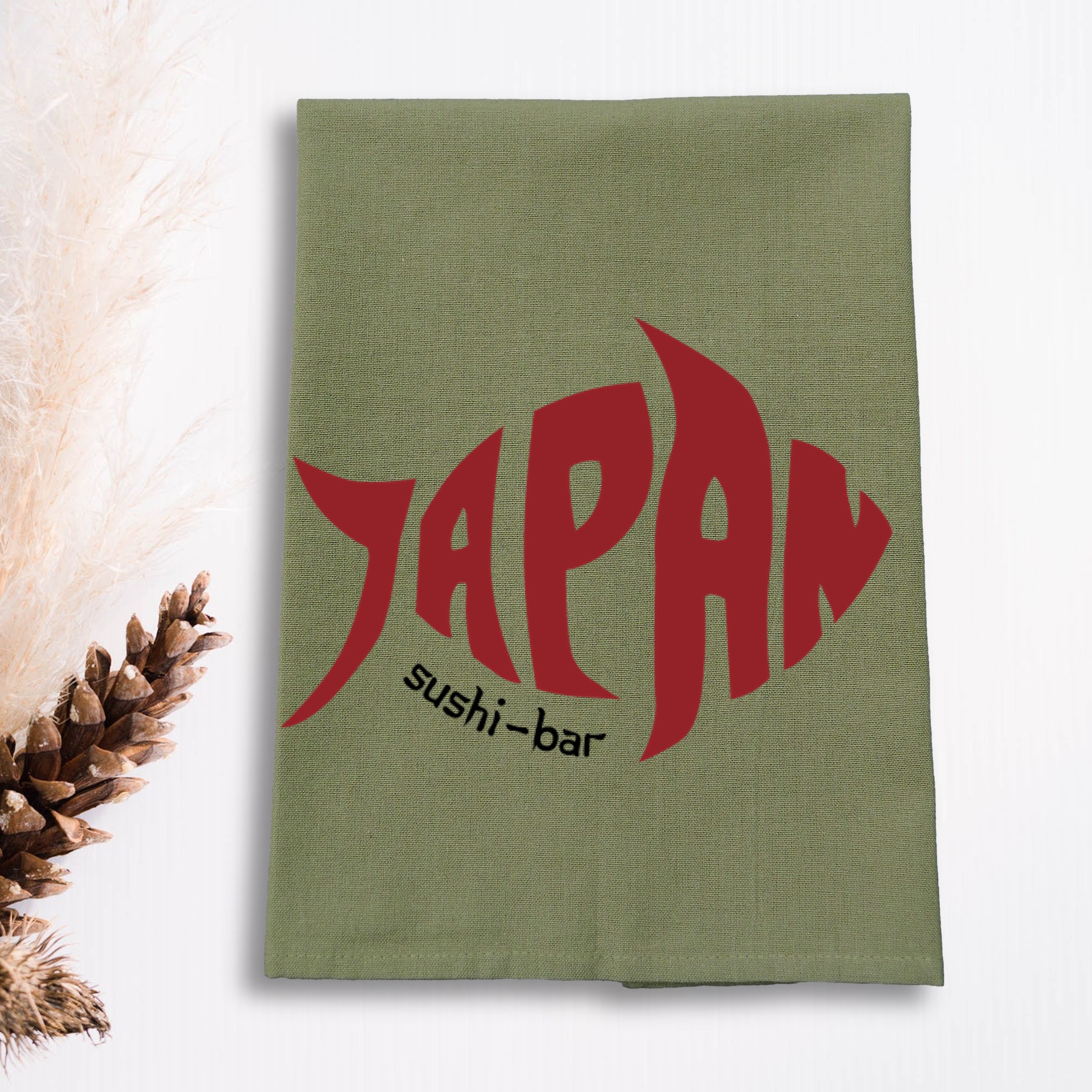 Sage Solid Plain Weave Kitchen Towel with Custom Print 6