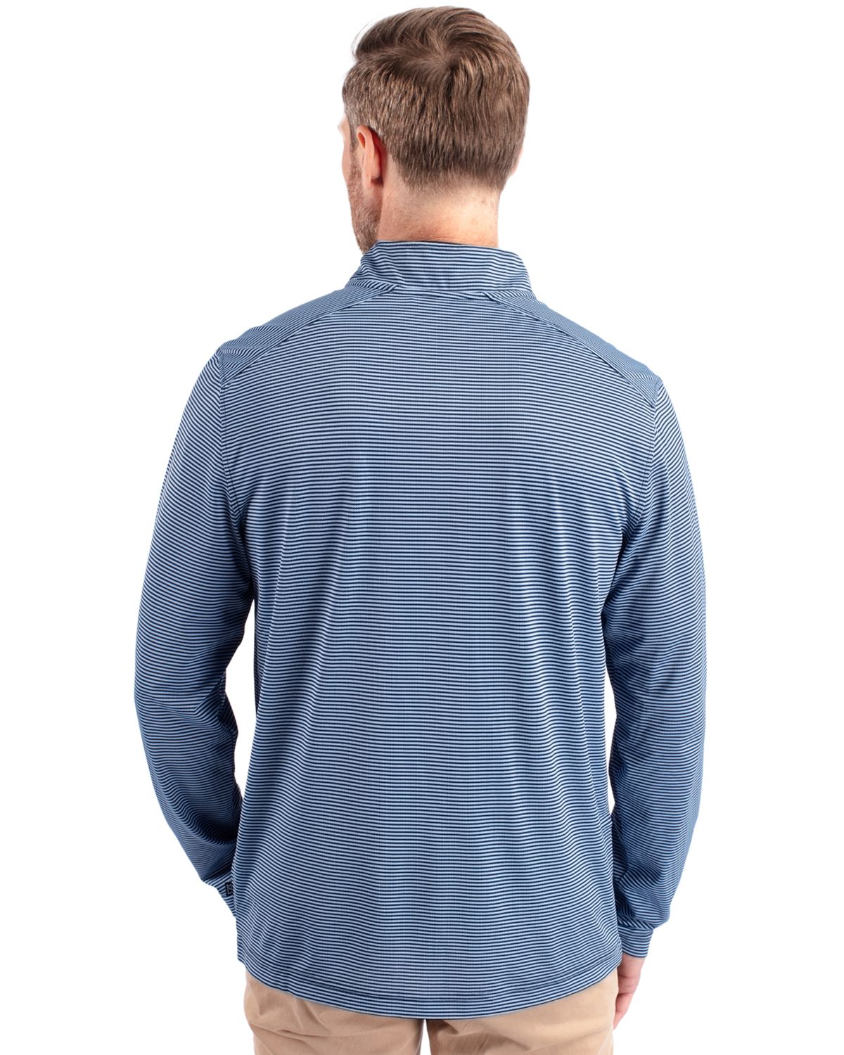 Virtue Eco Pique Micro Stripe Recycled Mens Quarter Zip