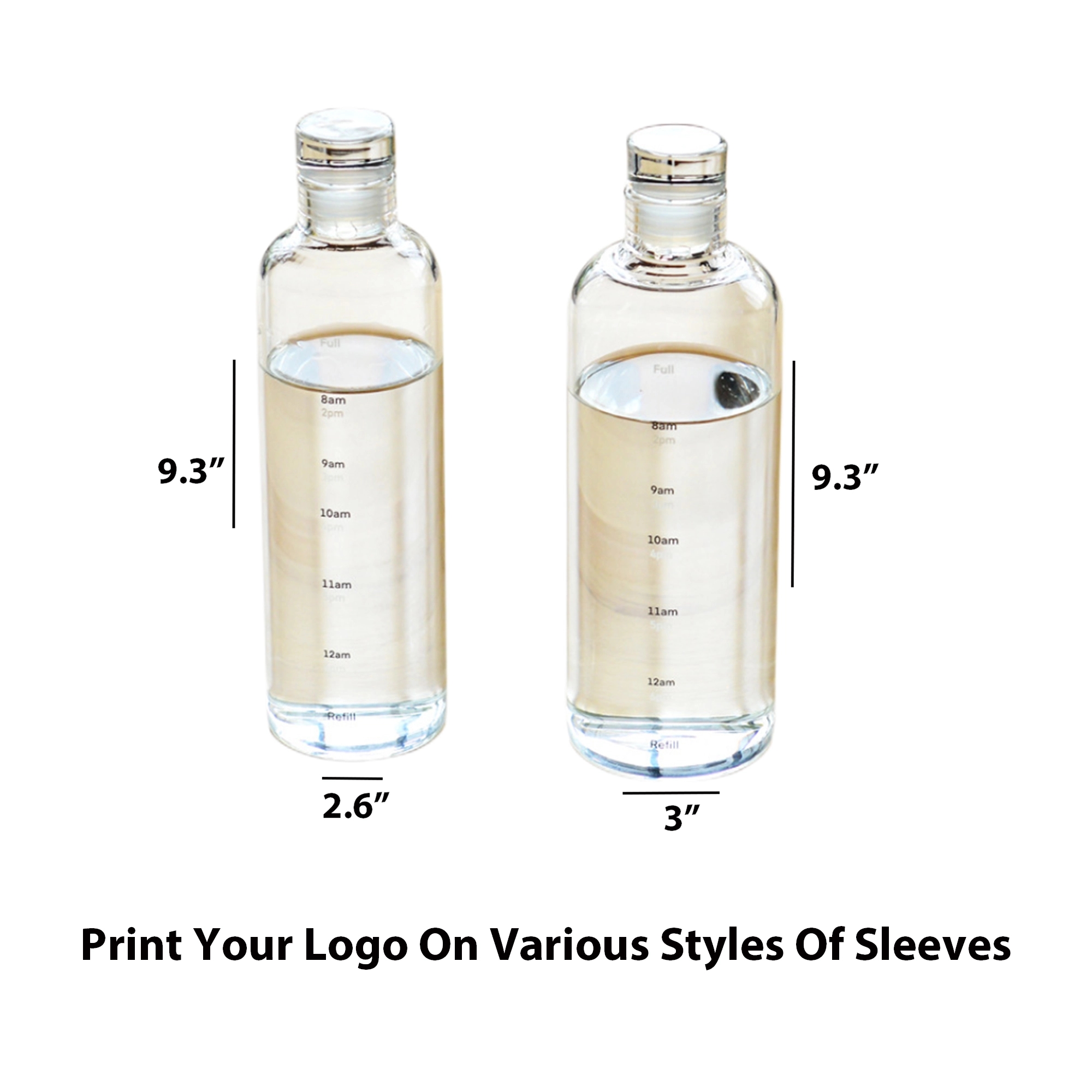 Portable Glass Water Bottle  With Time Marker 10