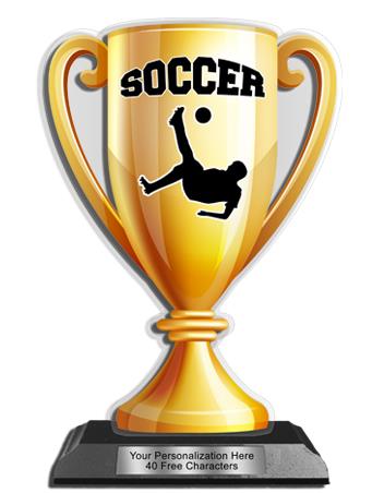 Acrylic Trophy: 6" Cup, Soccer Design, 3x5" Black 2