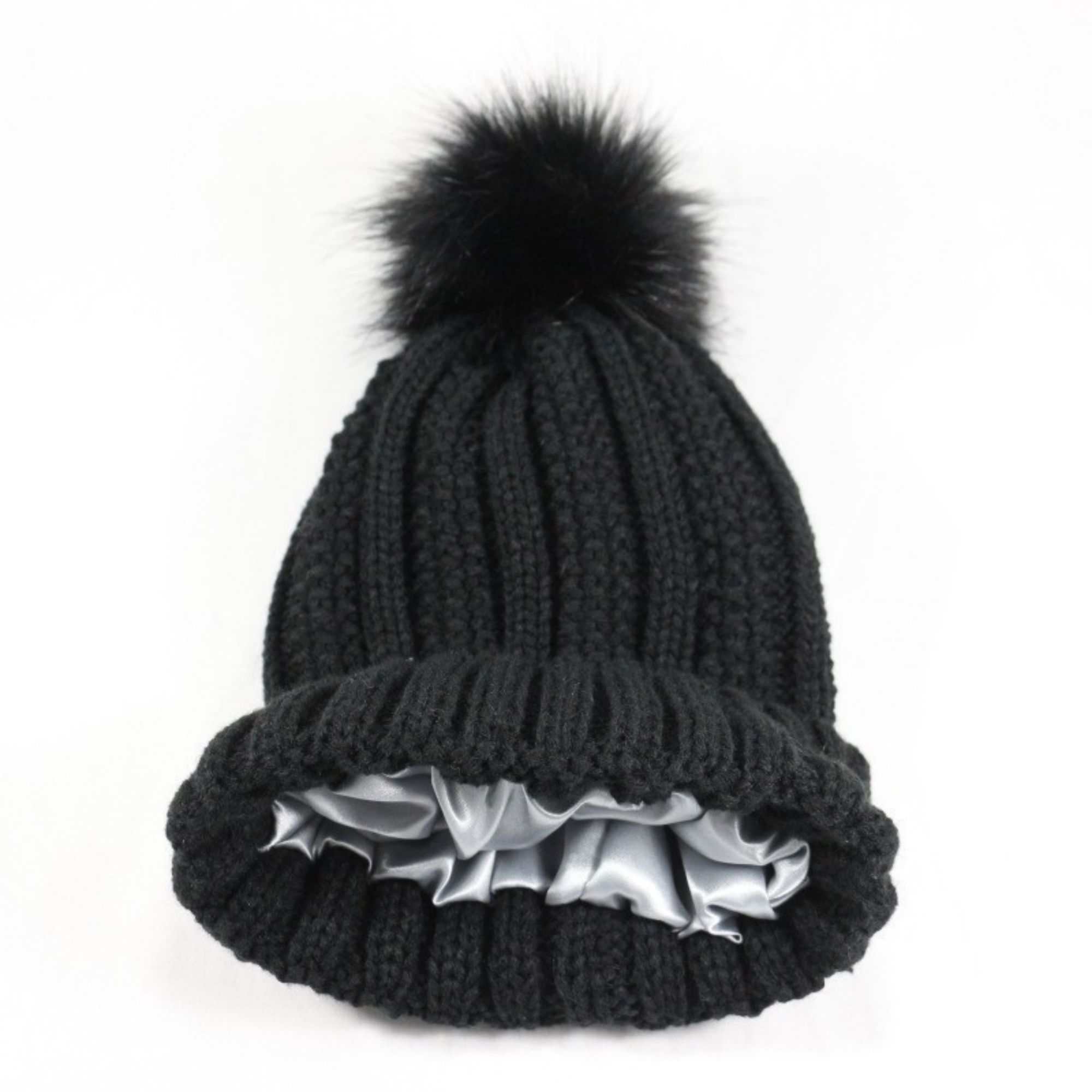 Winter Knitted Beanie Hat With Fur Pom 3