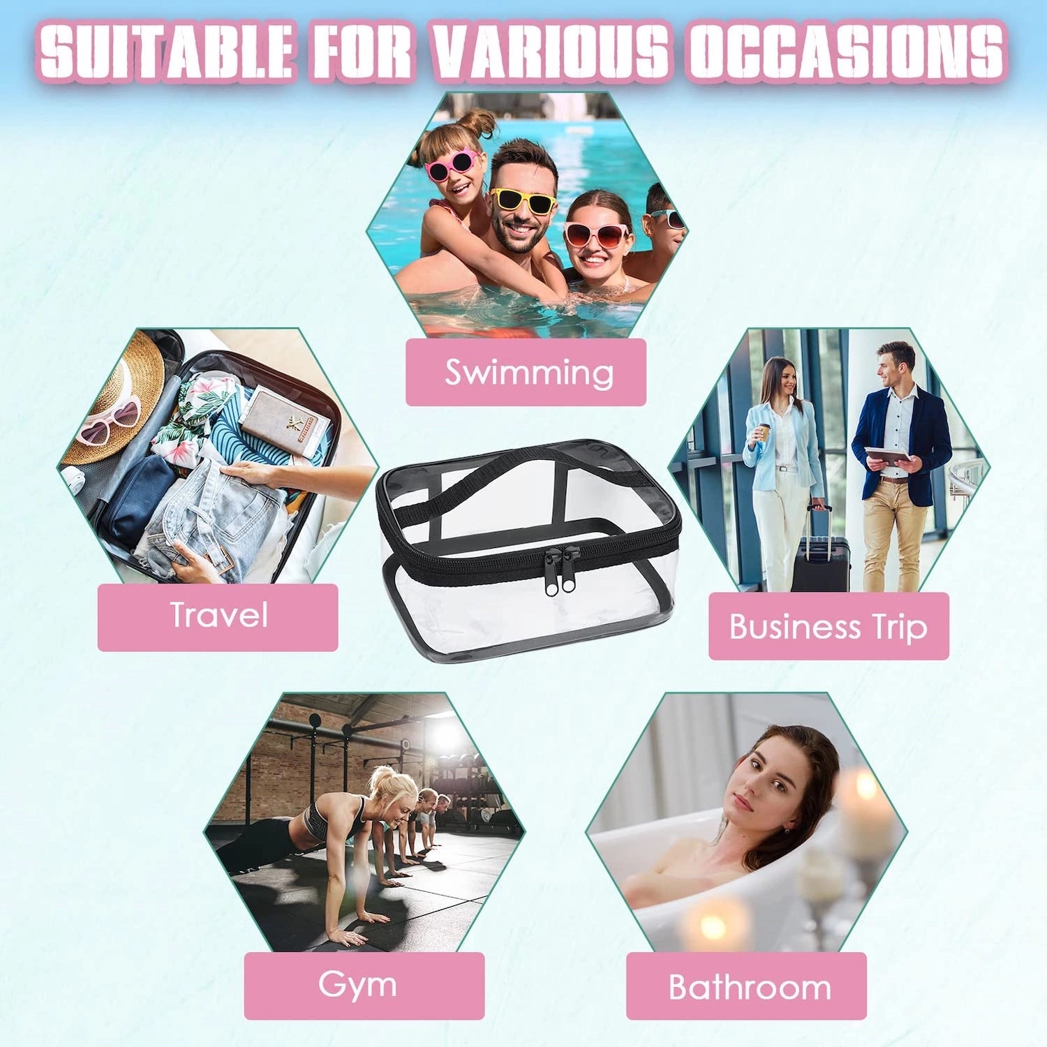 PVC Clear Makeup Bags with Zipper and Handle Waterproof 7
