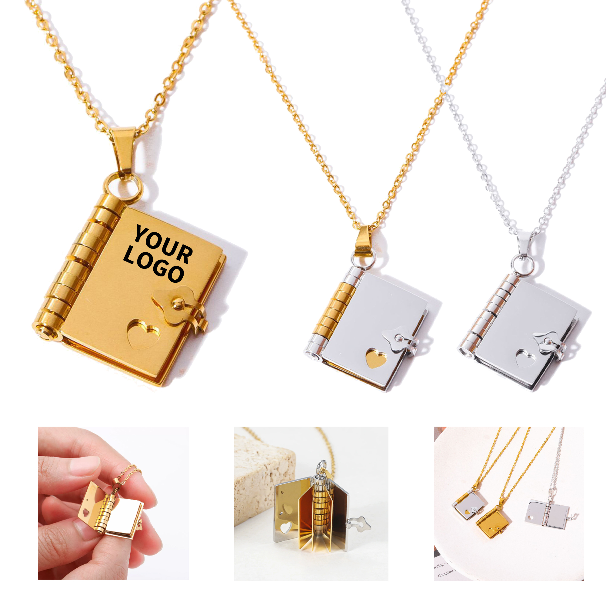 Stainless Steel Book Locket Pendant Necklace 0.71" Length X 0.47" Width X 0.2" Height 3