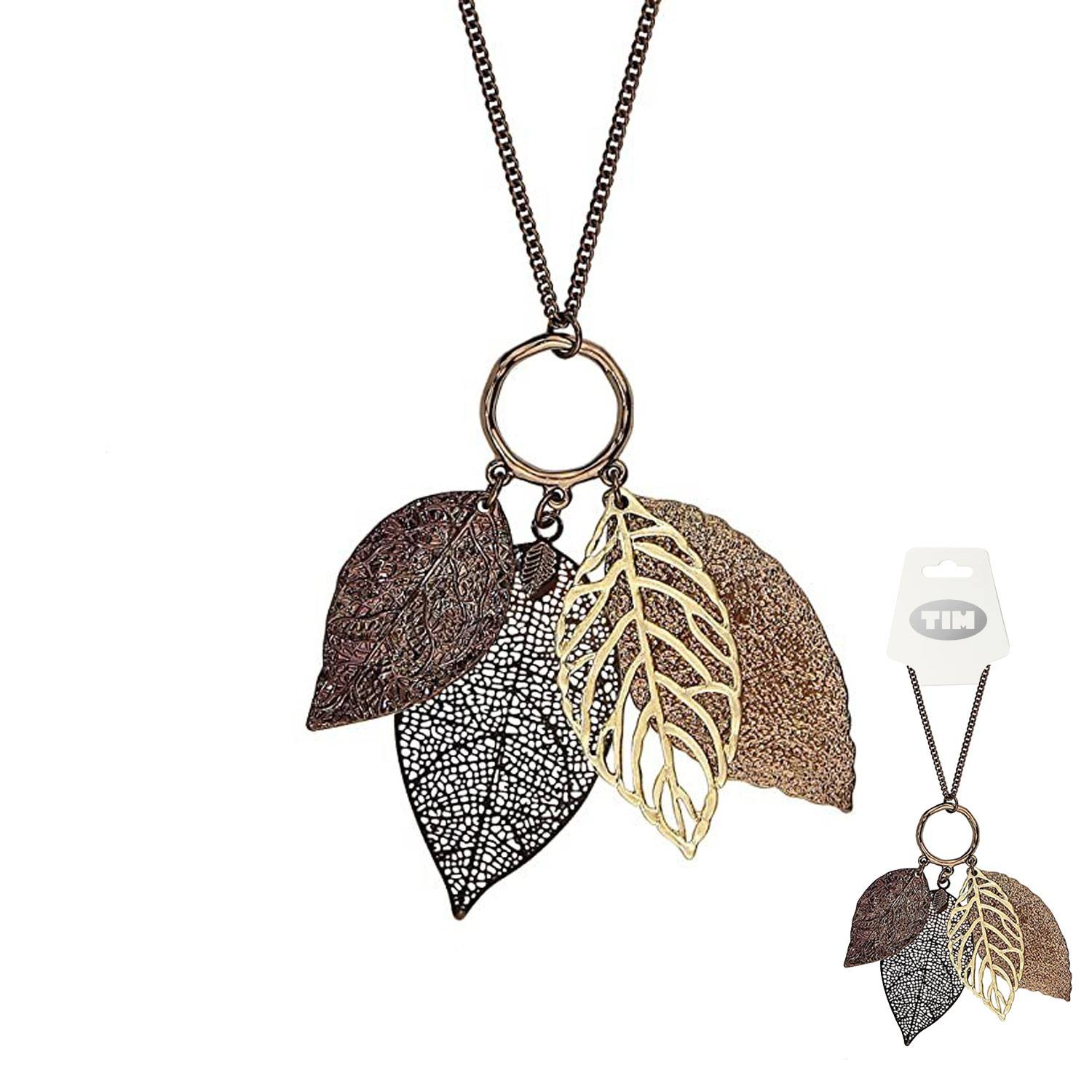 Gold&Silver Double Color Autumn Leaf Pendant Necklace 2