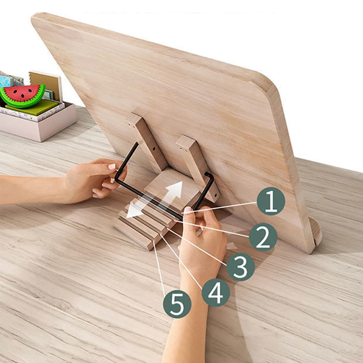 Bamboo Ergonomic Adjustable Book Stand With Fixed Arms 5