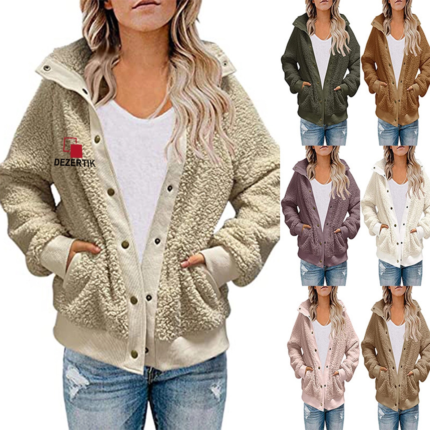 Womens Winter Long Sleeve Sherpa Jacket Coat 4