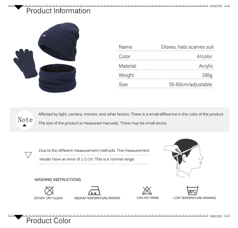 3 Piece Winter Beanie Hat Touchscreen Gloves Scarf Warm Set 4