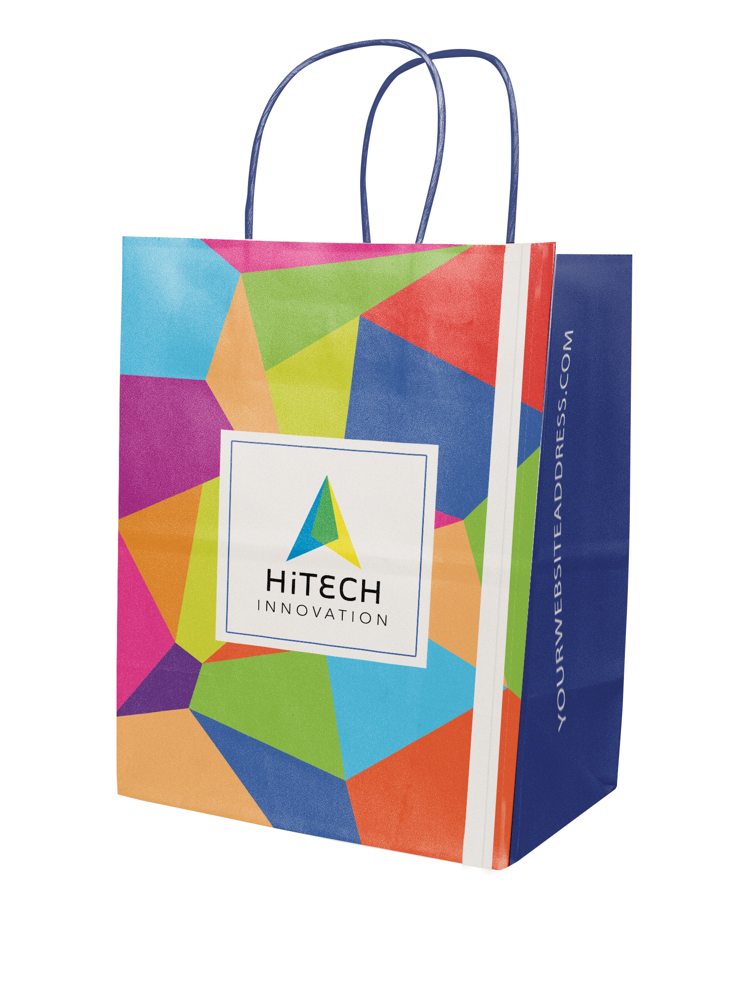 Multi-Sided Full Color White Shopper Paper Bag - Blue Handle (8.25 x 10.25 x 5) 2
