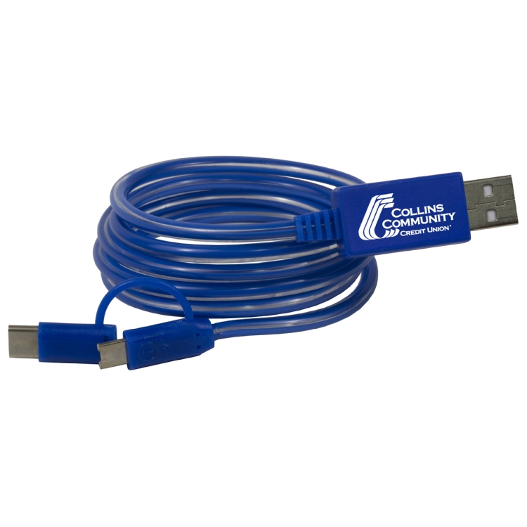 "Payson" 3-in-1 LED Lighted Cell Phone Charging Cable with Type C Adapter 12