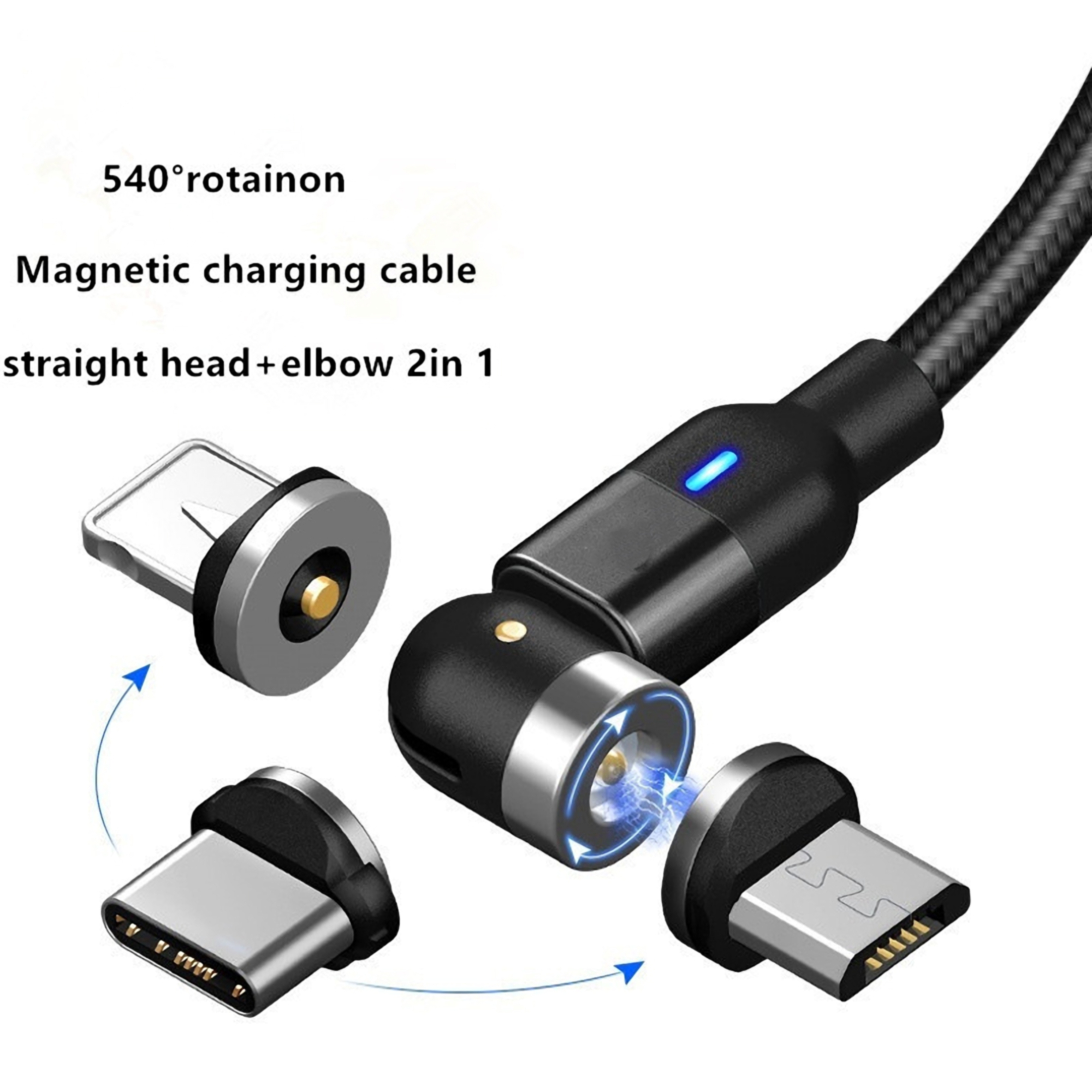 3-in-1 Nylon L-Shaped Magnetic 2.4A Phone Charger 2