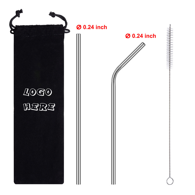 2 in 1 304 Stainless Still Drinking Straw w/ Pouch&Cleaning Brush 2