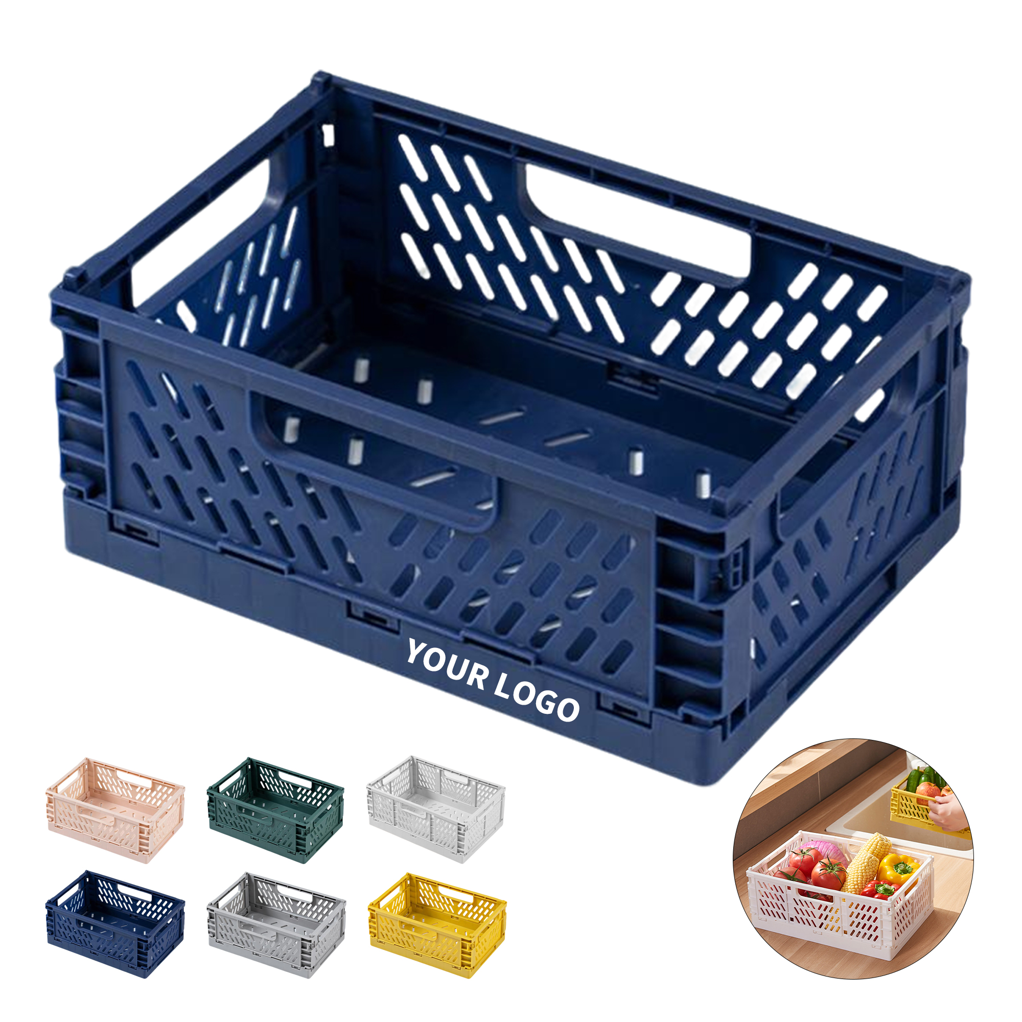 Mini Folding Storage Basket With Handle Polypropylene 6" 5