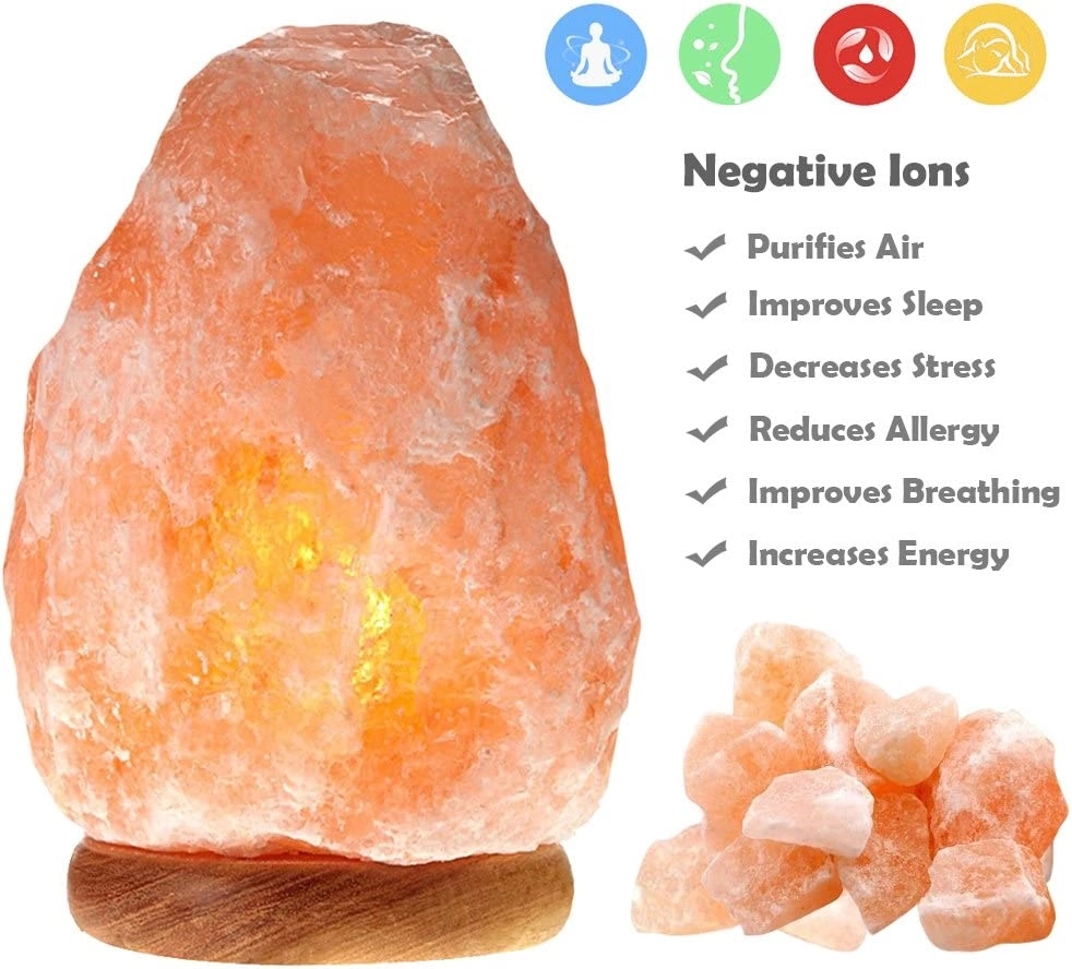Himalayan Hand Carved Crystal Salt Lamp with Wood Base 3