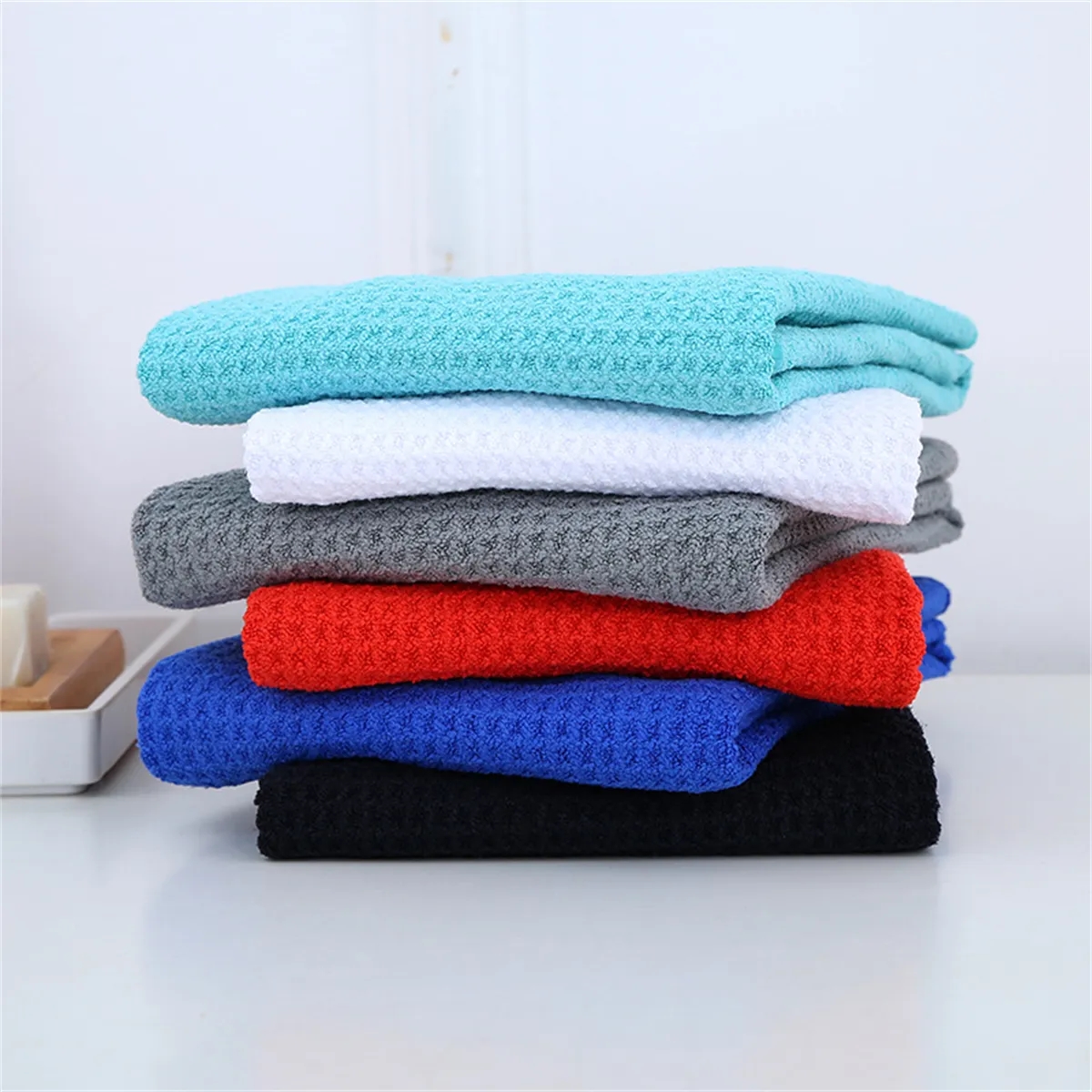 Waffle Pattern Tri-Fold Golf Towel With Clip 2