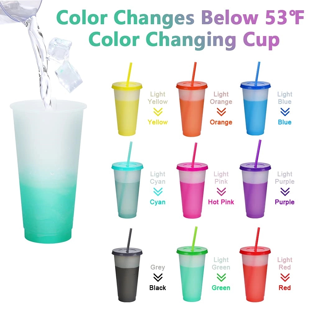 24Oz Color Changing Cup Reusable Tumbler With Lid & Straw 3