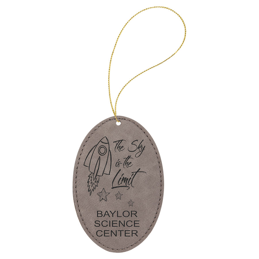 Gray Leatherette Oval Ornament with Gold String 2