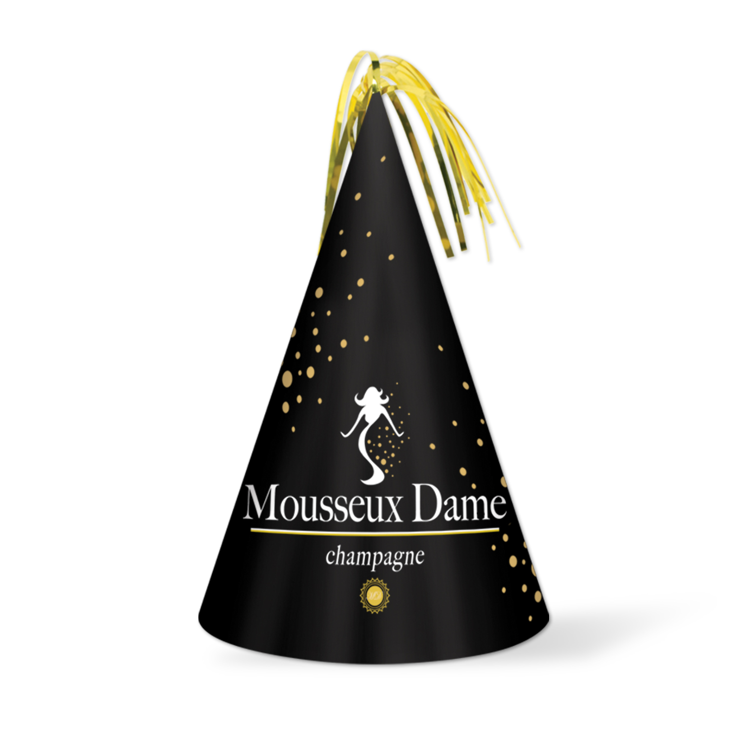 7" Paper Stock Cone Hat w/ Foil Tassel & Elastic w/ Custom Digital Imprint 1