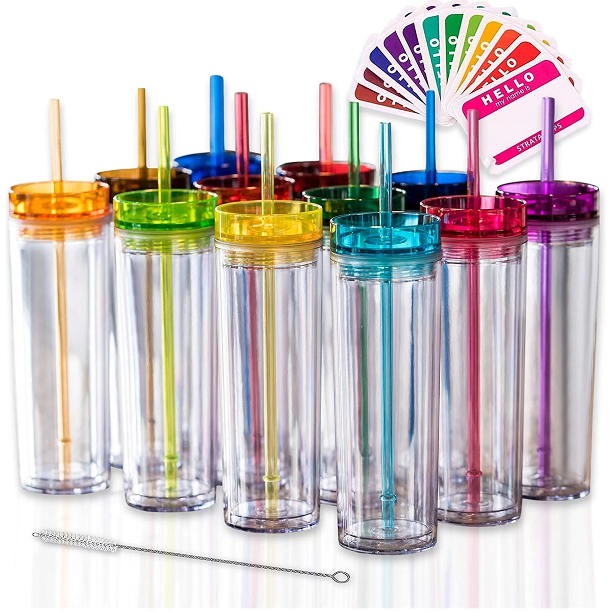 16Oz Double Wall Skinny Acrylic Tumblers With Lid And Straw 3