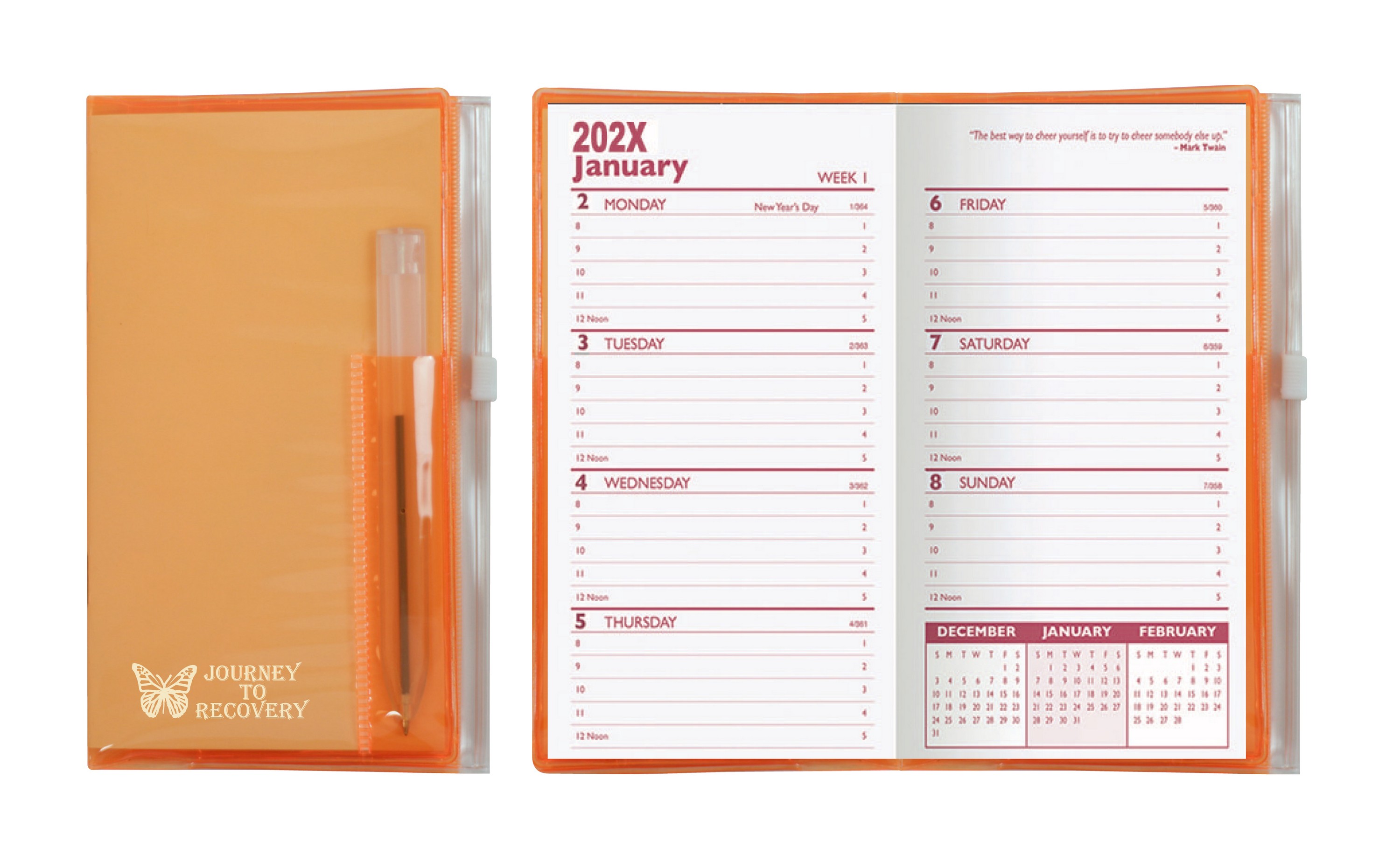 Weekly Zip Back Planner w/ Clear Pen & Zip Lock Pocket /1 Color Insert w/o Map - Translucent Color 5