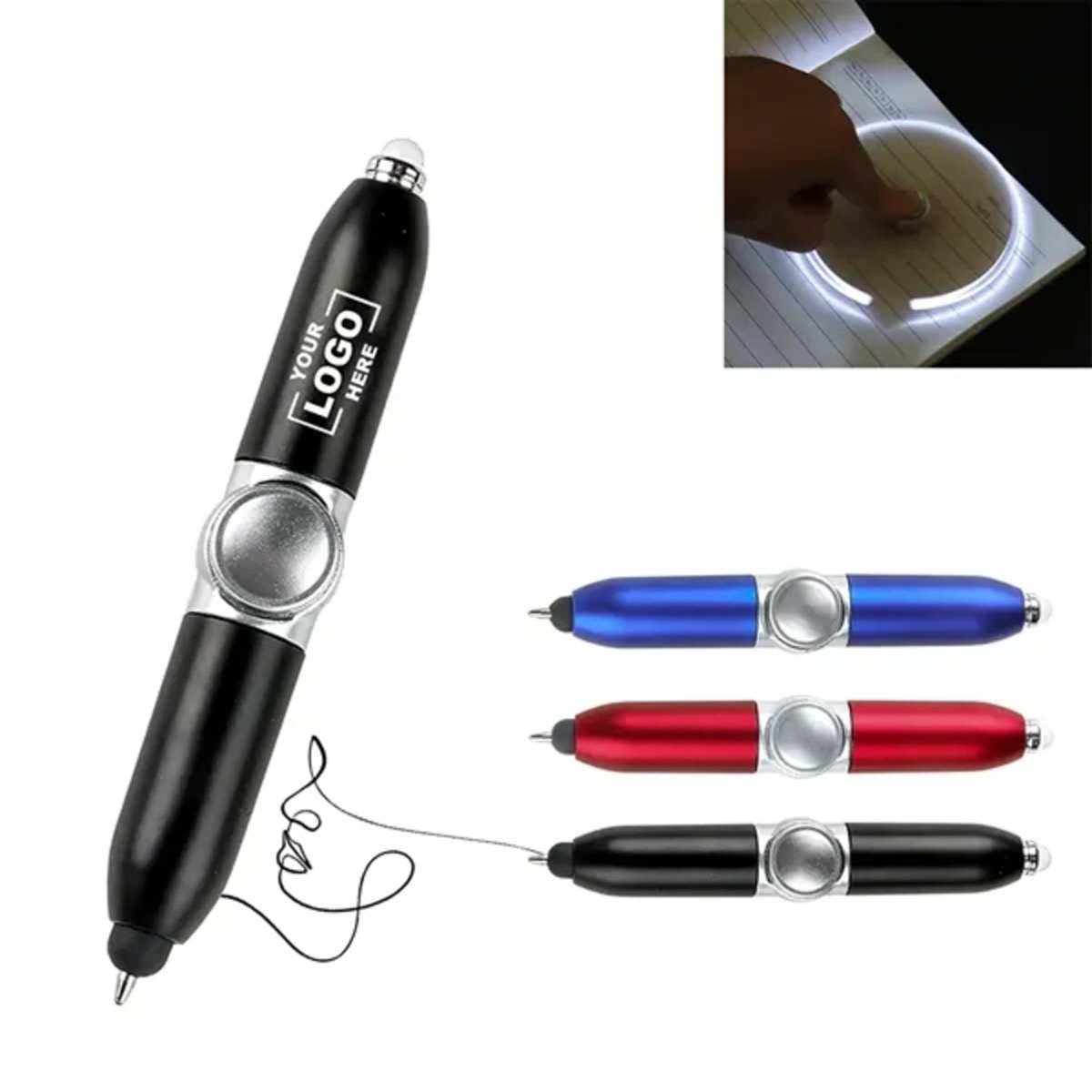 4-In-1 Spinner Stylus Ballpoint Pen With LED Light 1