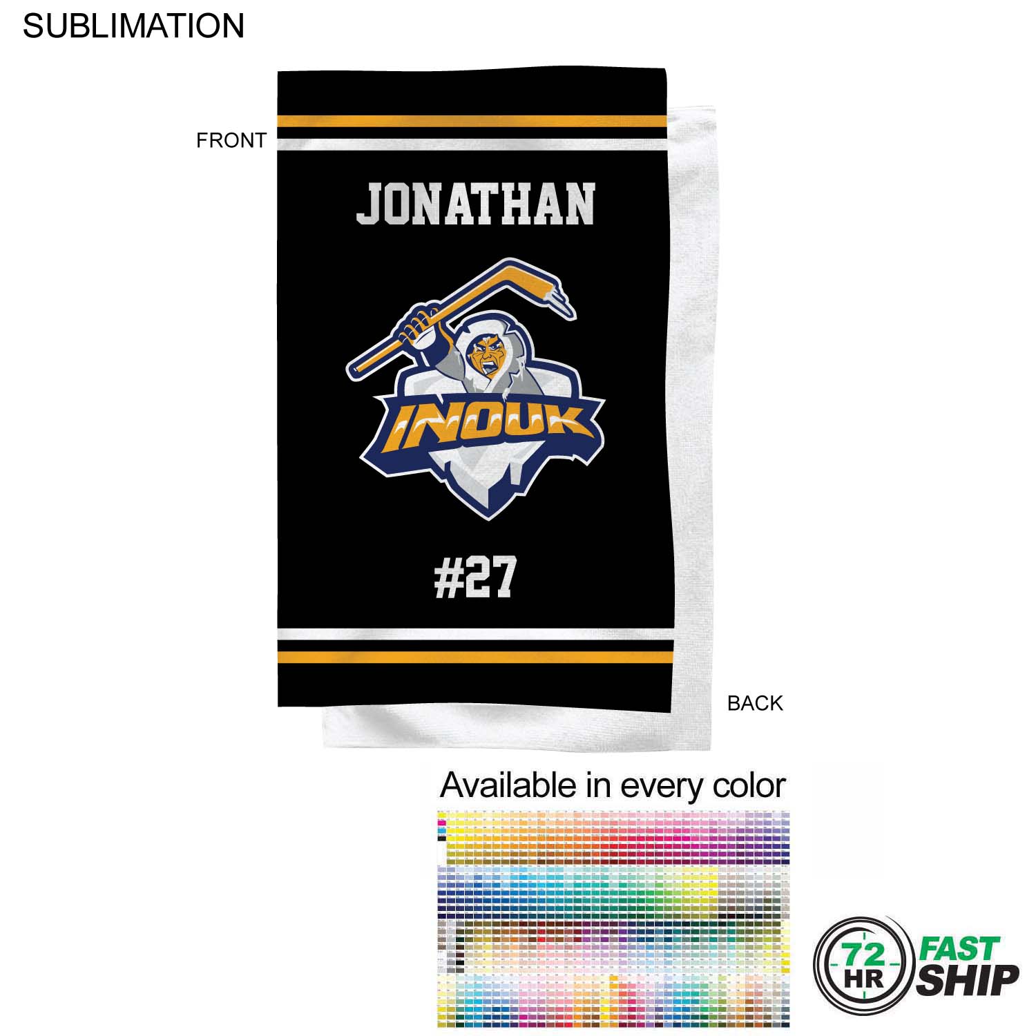 72 Hr Fast Ship - Team Towel in Microfiber Dri-lite Terry, 15x25, Sublimated Sports Towel 5
