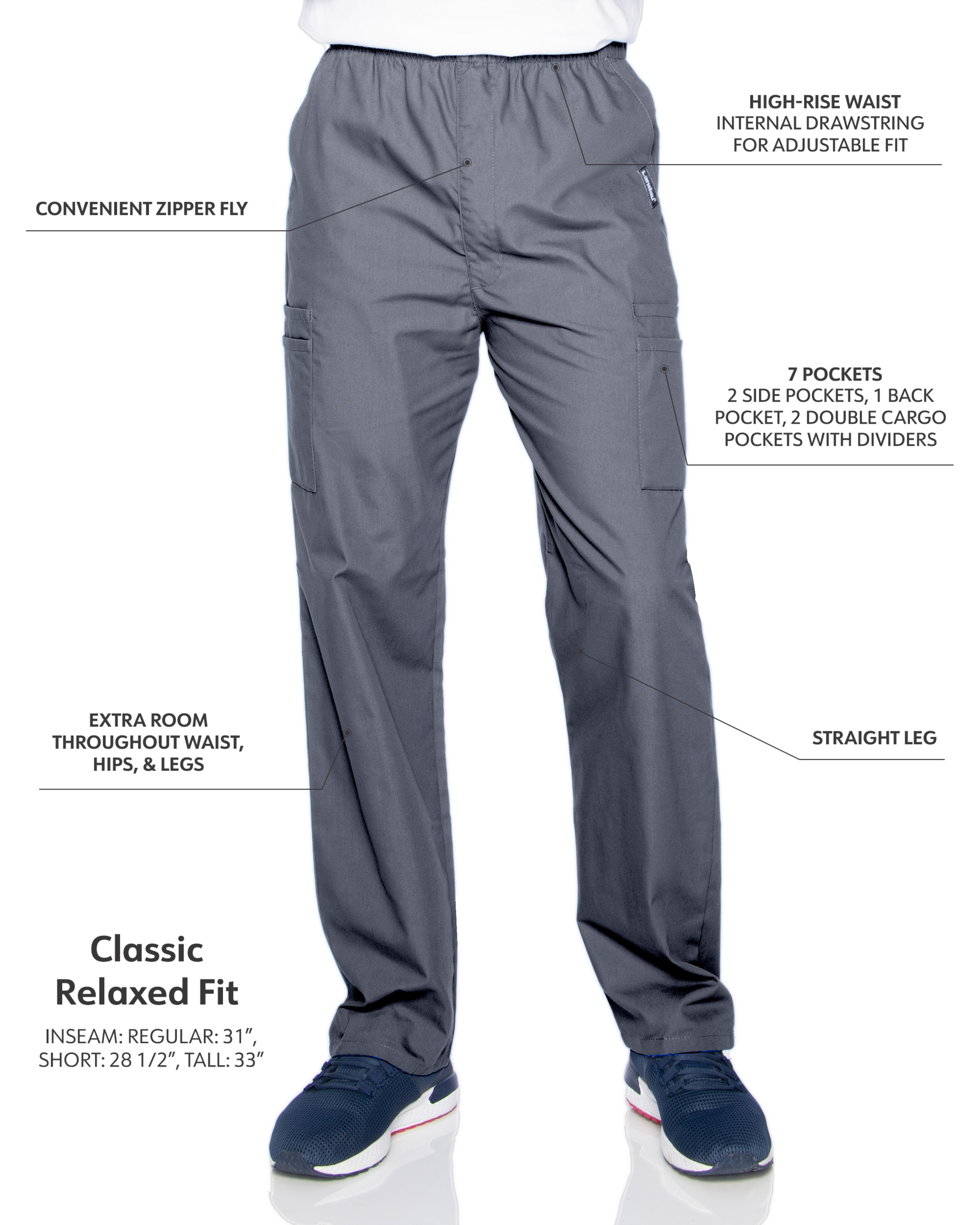 Landau - Essentials - Men's Seven-Pocket High-Rise Elastic Waist Cargo Pant 27