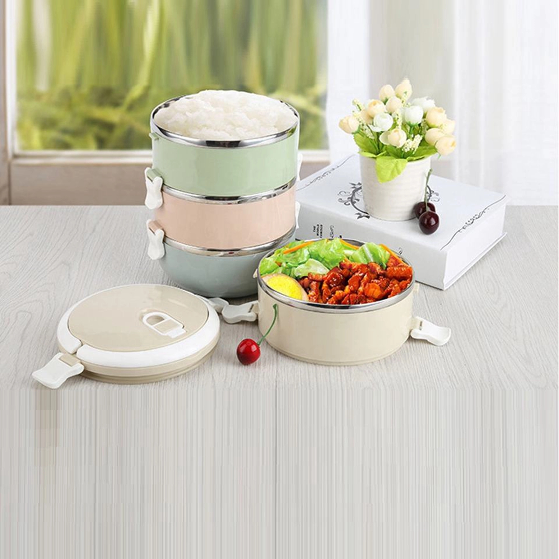 4-layer Round Stainless Steel Leak-Proof Insulated Lunch Box 2