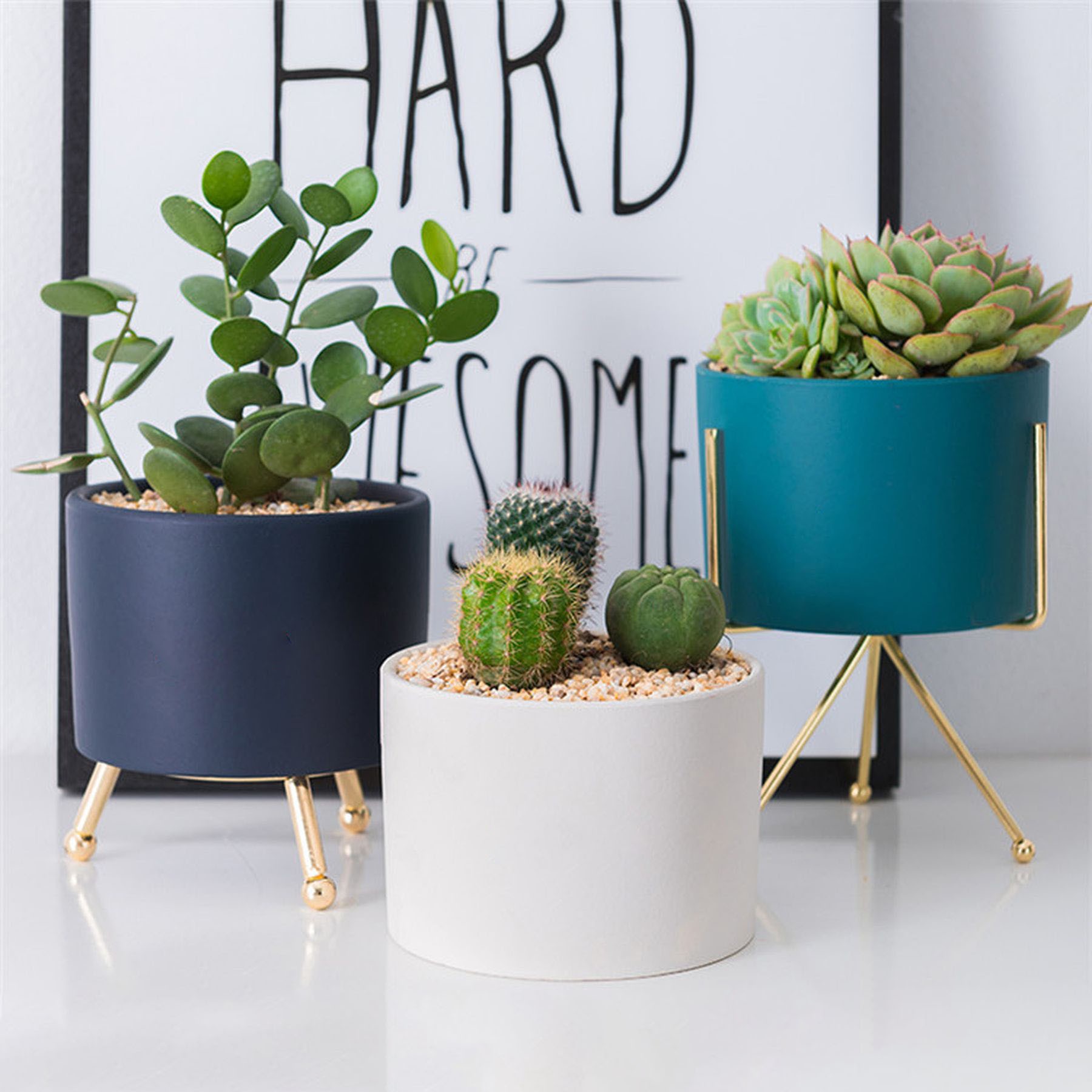 Mid Century Plant Pot With Iron Stand Ceramic Planters 11
