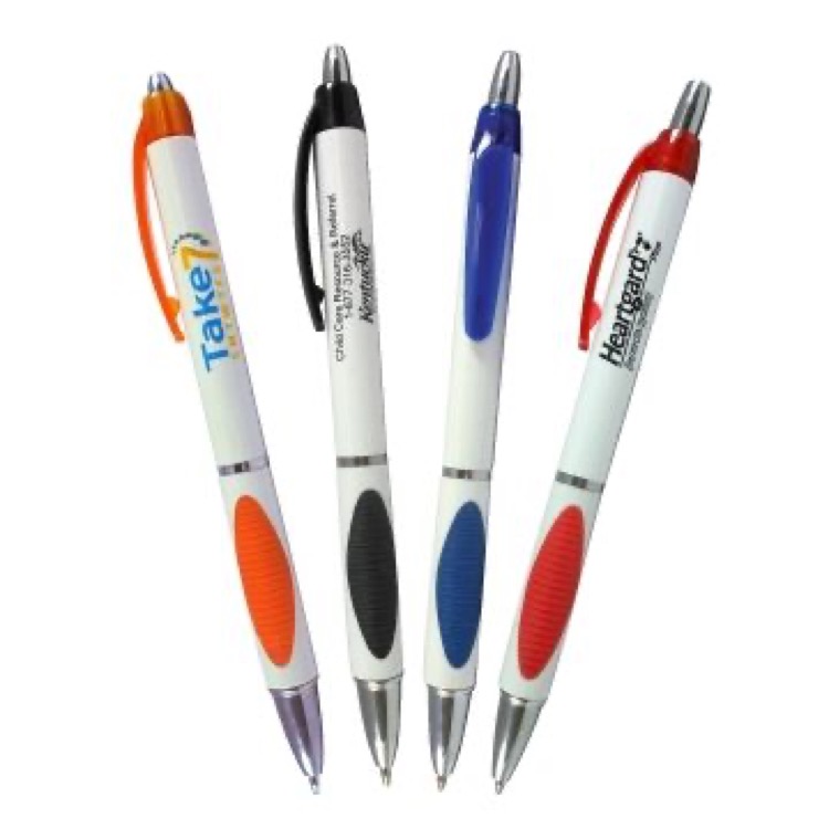 White Barrel Pen w/ Color Soft Grip and Median Band (3 Days)