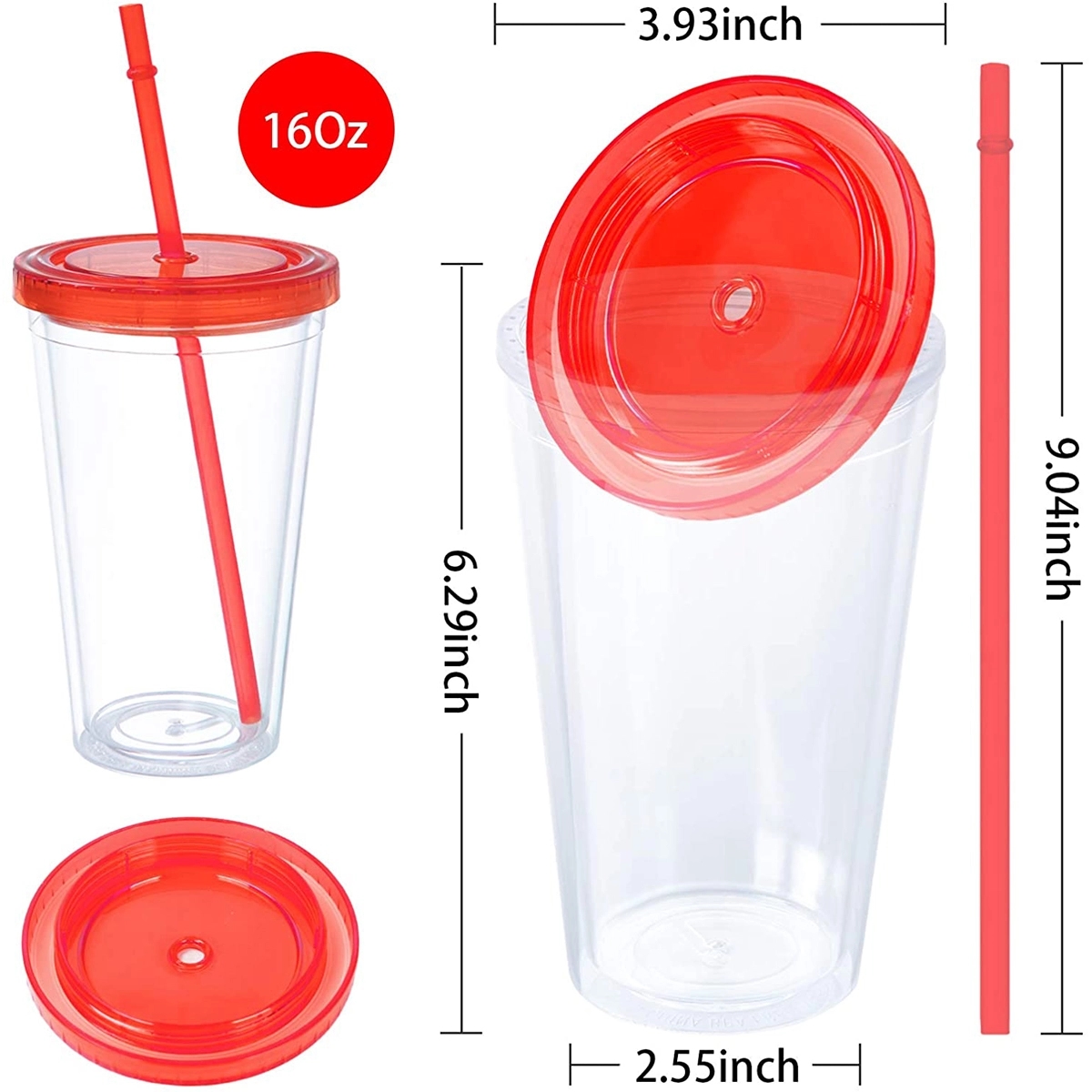 16 Oz Insulated Double Wall Tumbler Cup With Lid And Straws 3