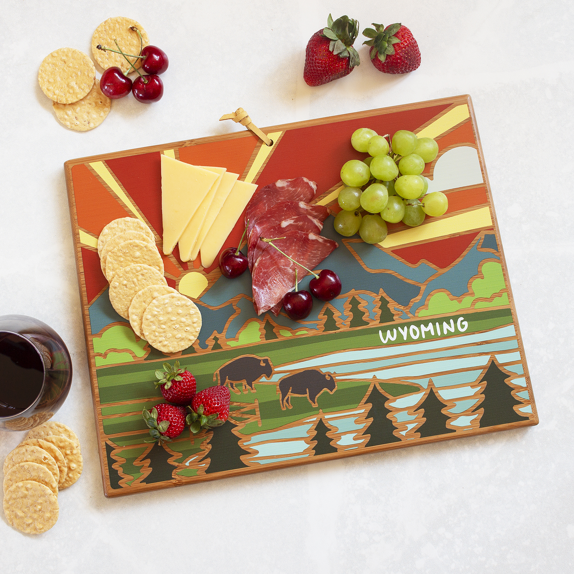 Wyoming State Shaped Serving and Cutting Board with Artwork by Summer Stokes 10
