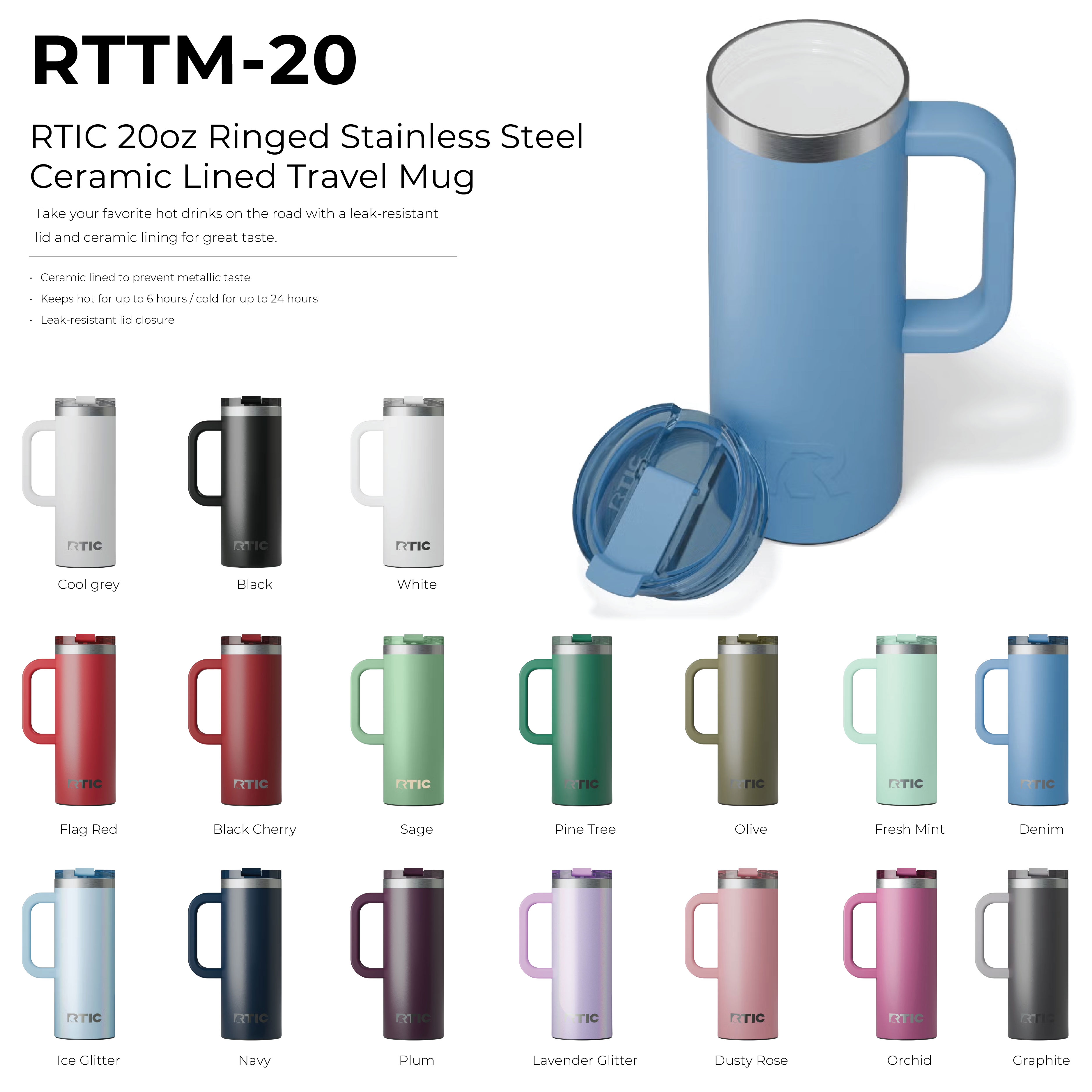 RTIC 20oz Ringed Stainless Steel Ceramic Lined Travel Mug 27
