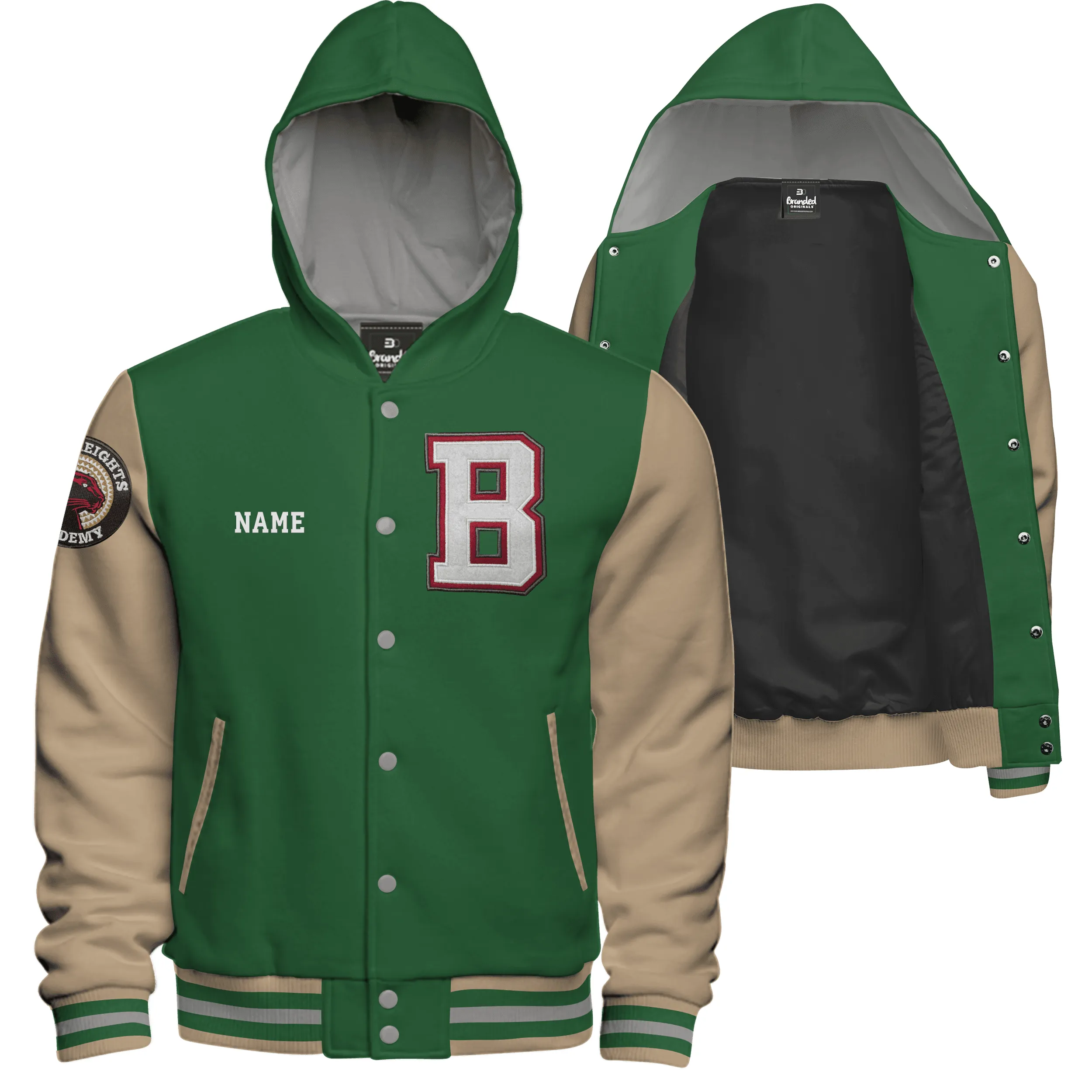 Hooded Cotton Fleece Varsity Jacket With Black Satin Lining 6