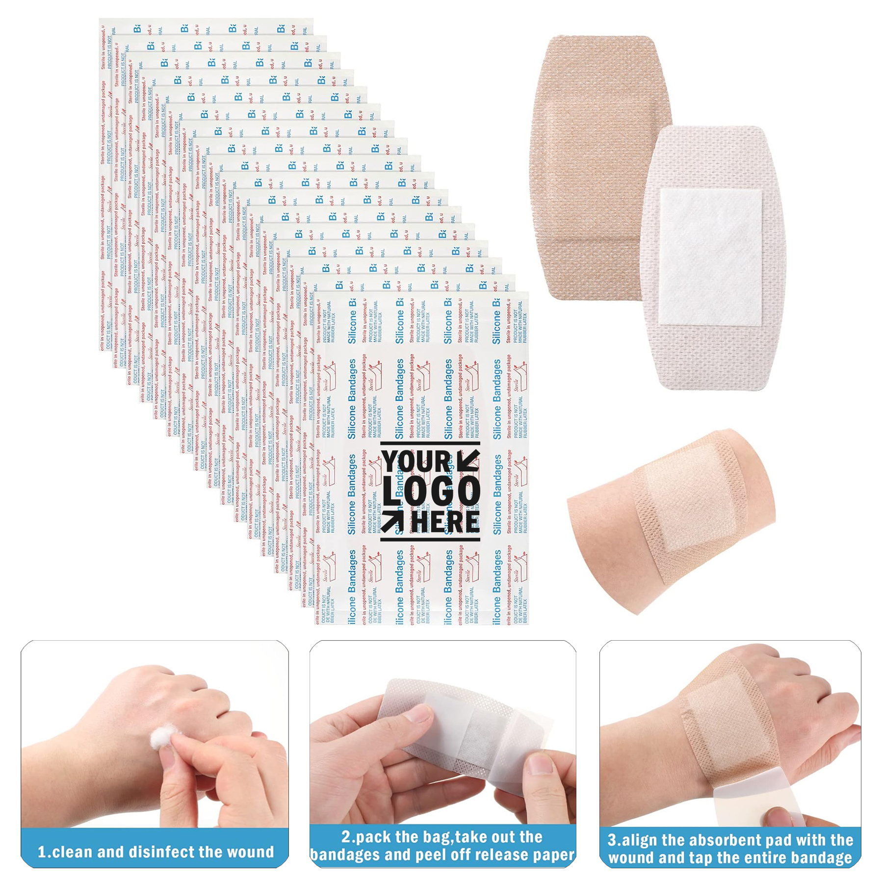 3.9 x 2 In Large Sensitive Fragile Skin Child Elderly Painless Removal Silicone Adhesive Bandage 2