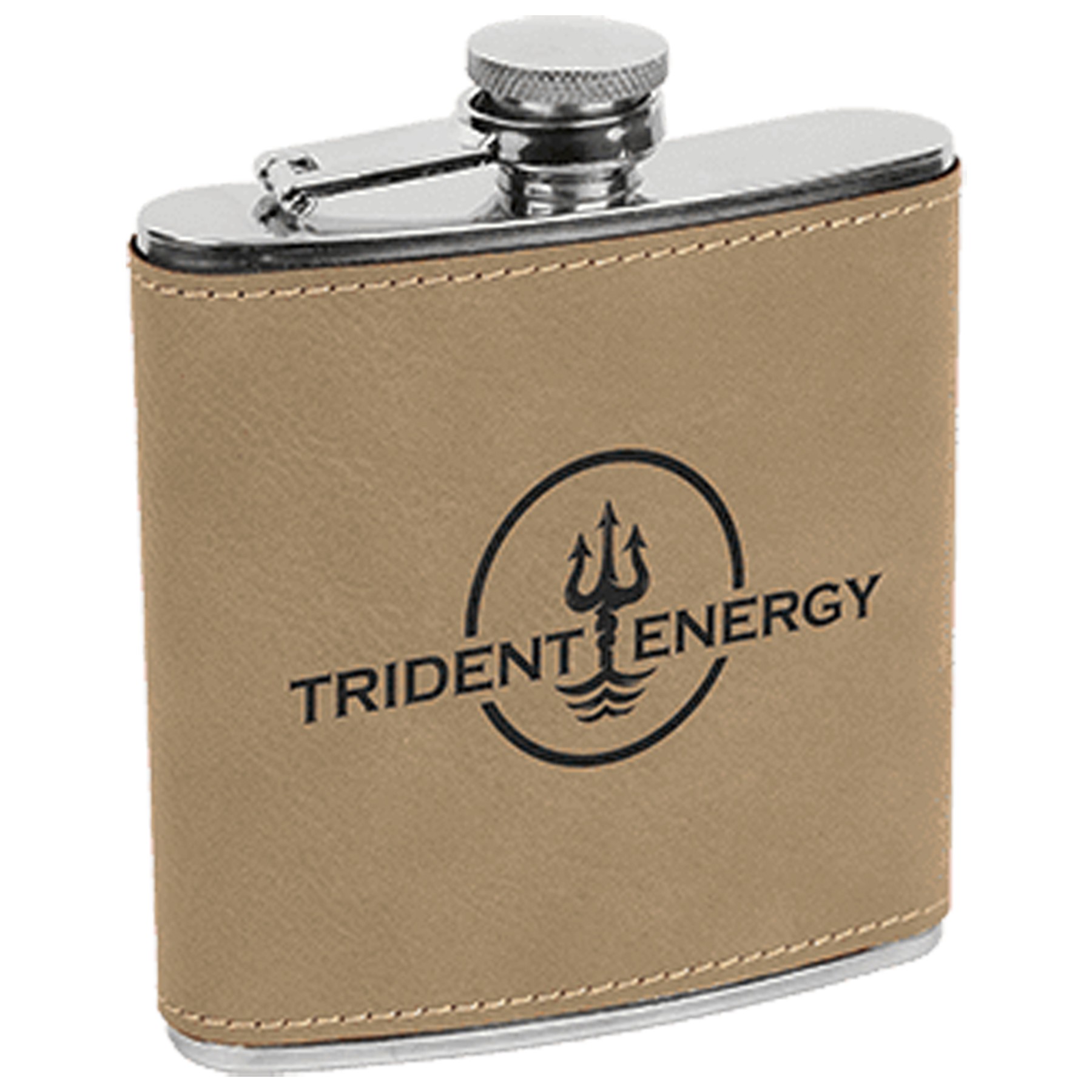 Light Brown Leatherette Stainless Steel Flask, custom water bottle with logo imprint 3