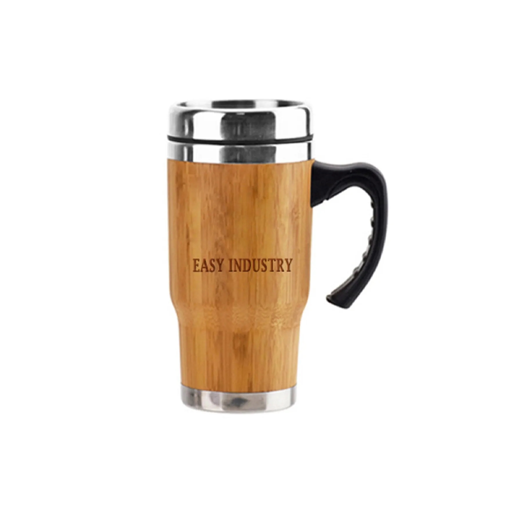 14 OZ Plastic Handle Stainless Steel Bamboo Tumbler 2