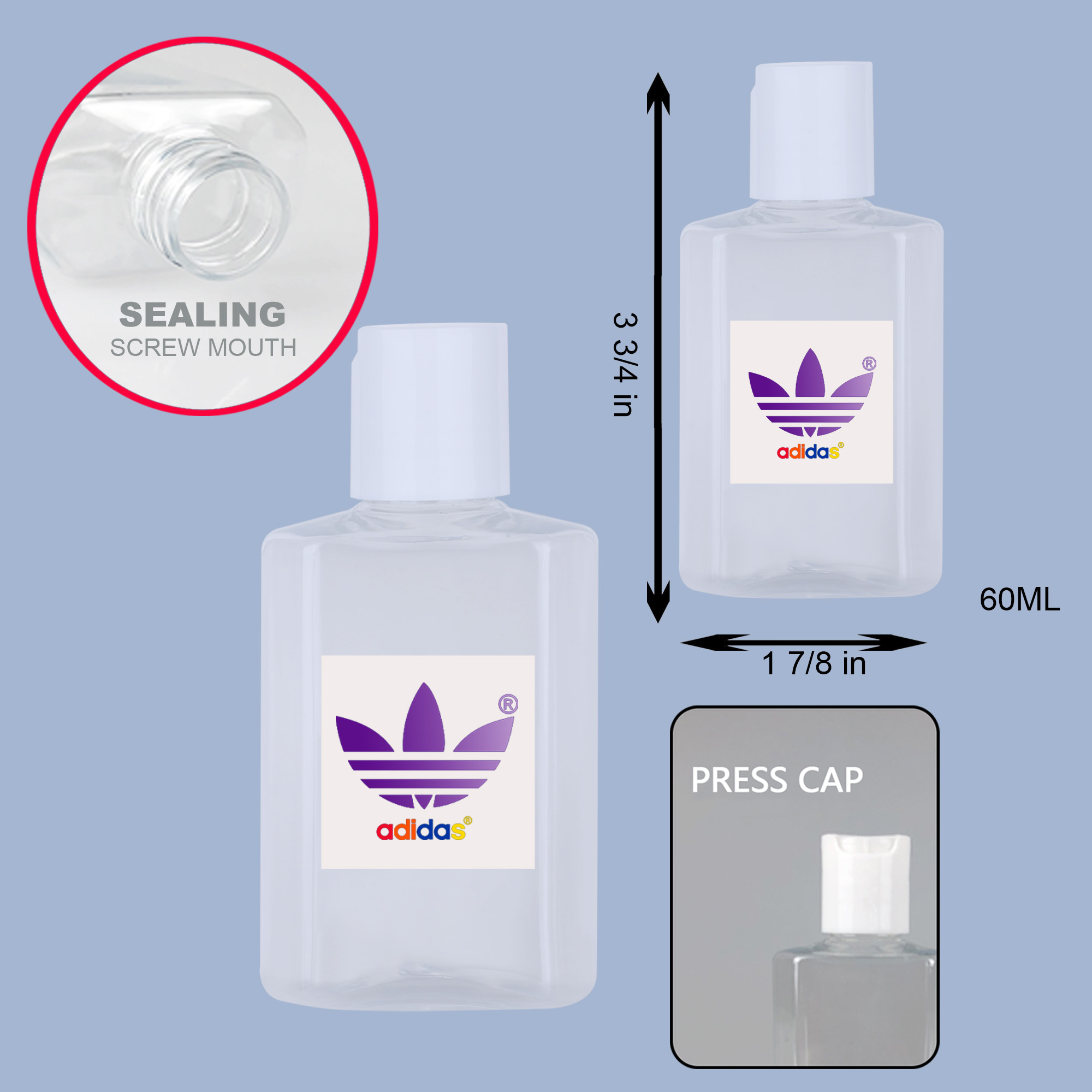 PPE 2 Oz.Square Gel Bottle for Hand Sanitizer