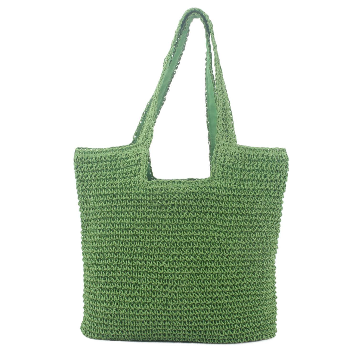 Handwoven Paper Rope Beach Tote Bag w/ Polyester Lining 1