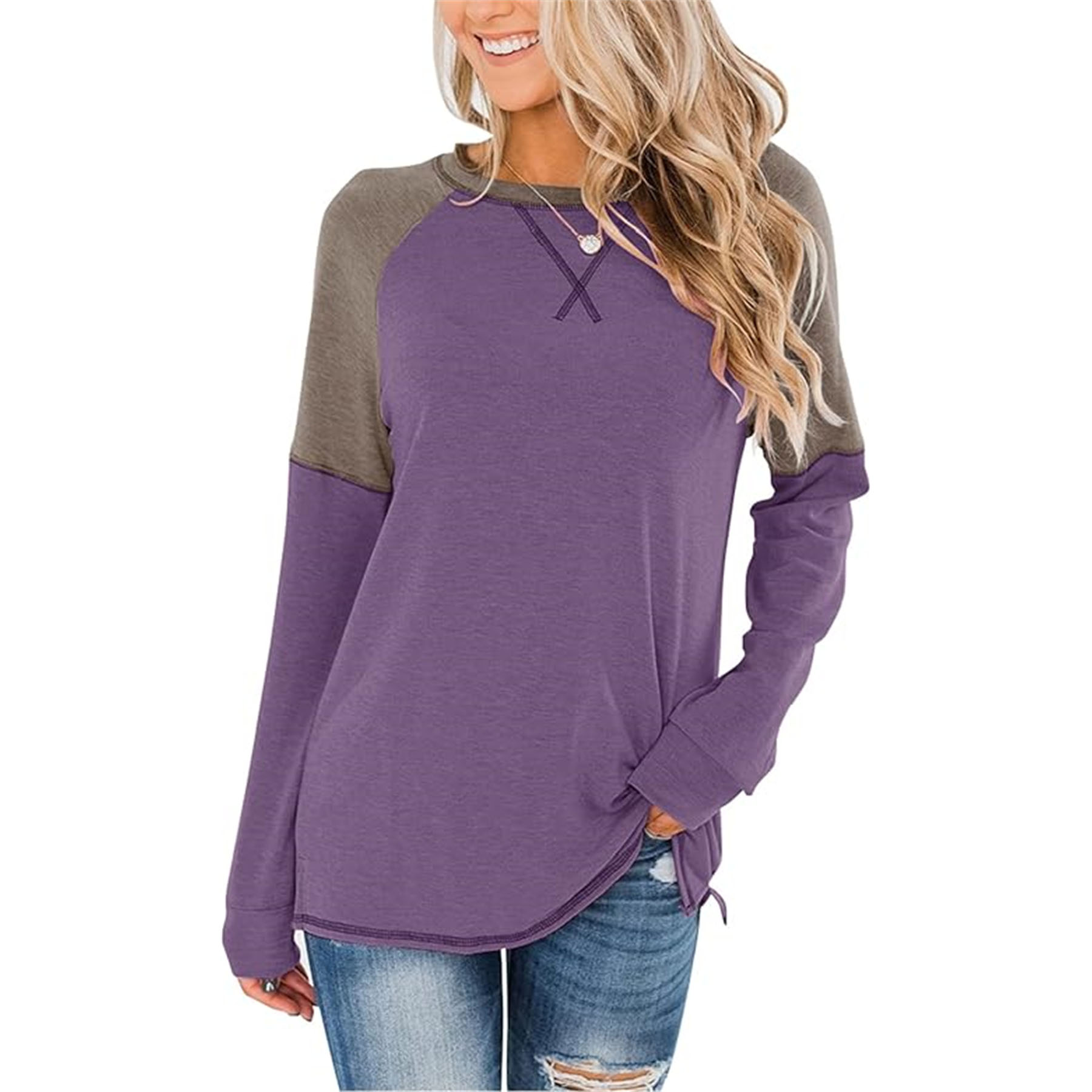Women's Crew Neck Color Block Blouse 26