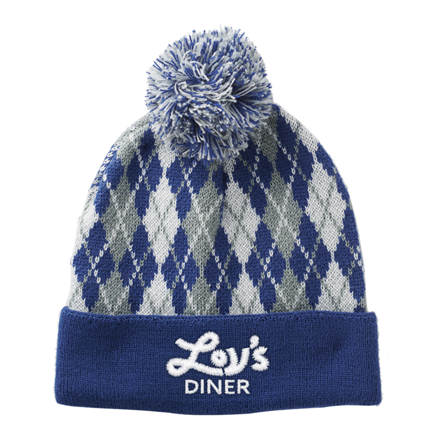Argyle Pattern Pom Beanie (Embroidered) 2
