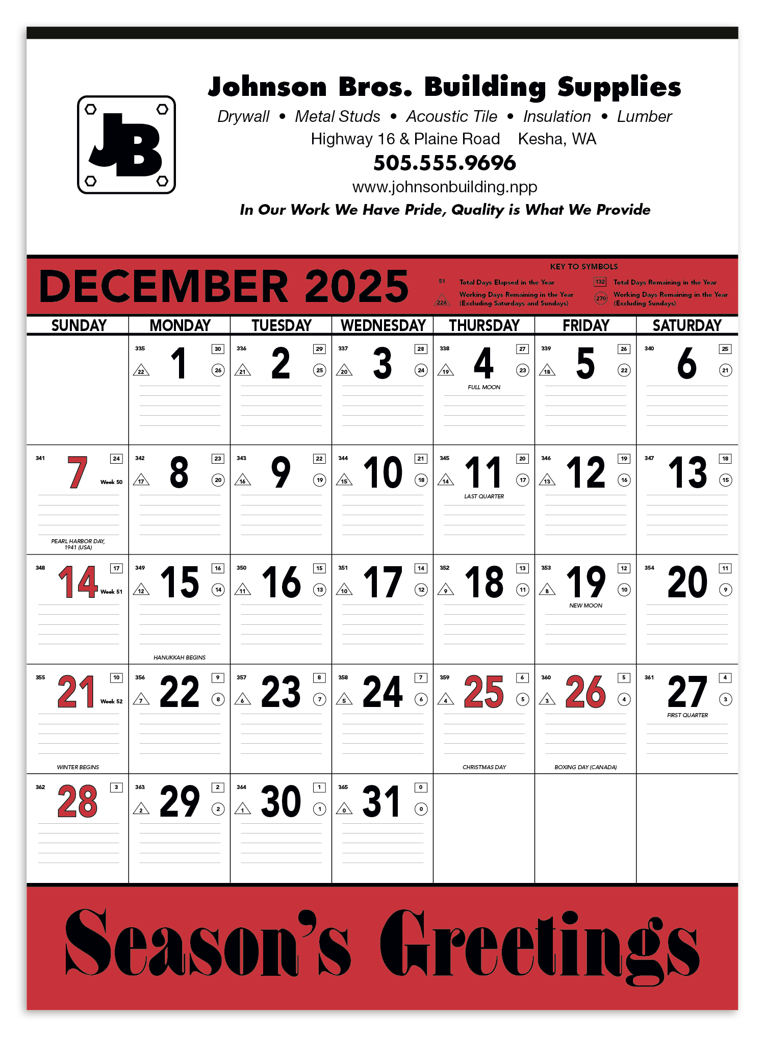 Triumph® Calendars Red & Black Contractor Memo Calendar 7