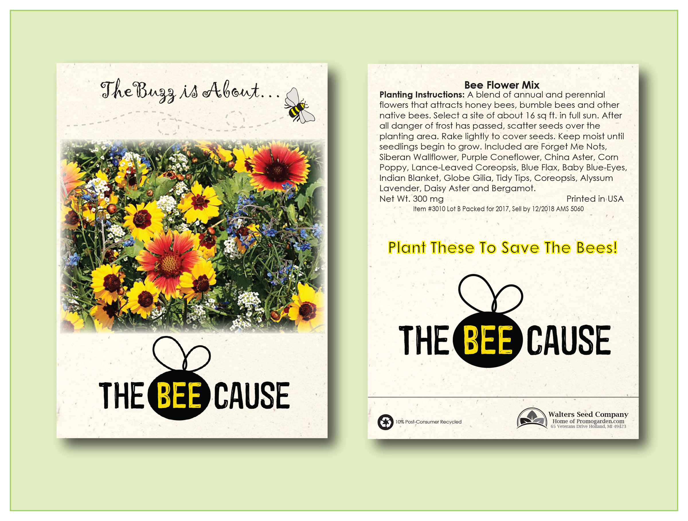 Bee Pollinator Flower Mixture Seed Packet - Size 3.25" x 4.5"