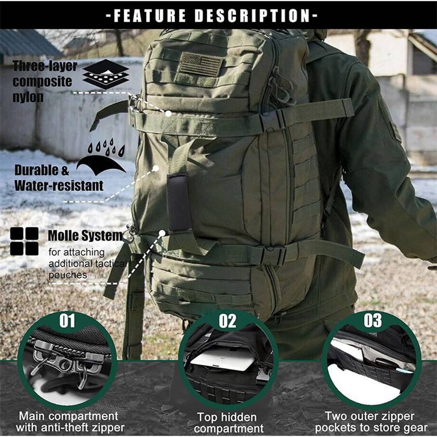 45L Waterproof Oxford Tactical Backpack 3